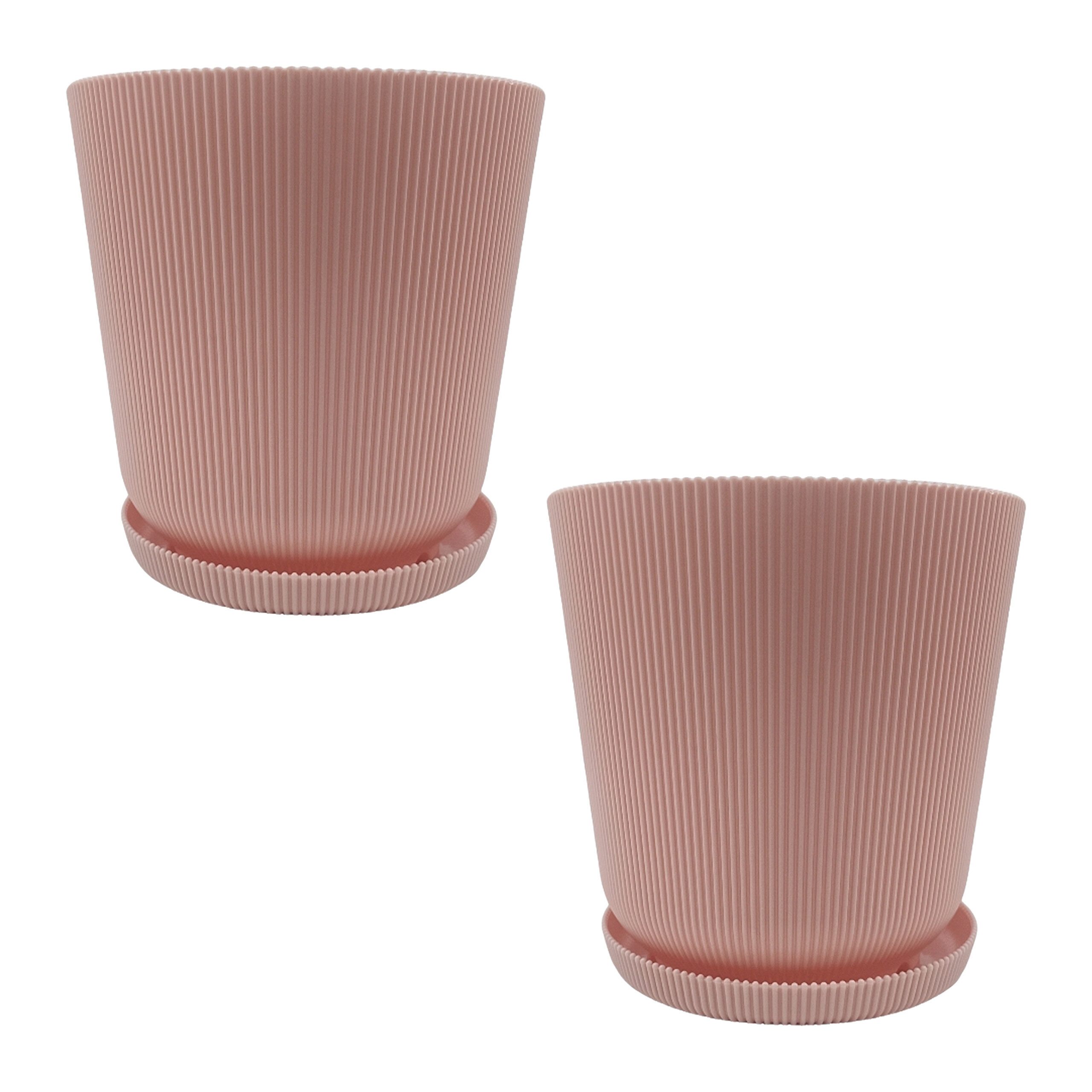 relaxdays Blumentopf mit Untersetzer 2er Set, Altrosa