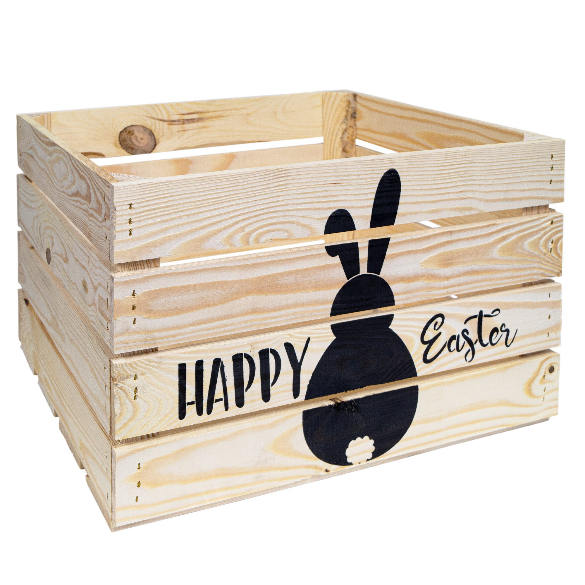 Kistenkolli Altes Land Allzweckkiste Holzkiste Natur mit Ostermotiv Happy Easter (Hase) 50 x 40 x 30 cm