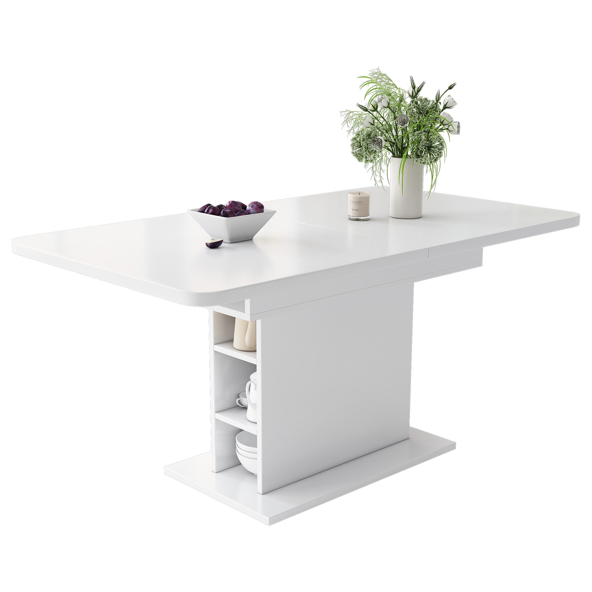 KLAM HOME Esstisch Küchentisch mit Stauraum (Tischplatte bis 130cm ausziehbar), 110x70x75 cm Esstisch Freizeittisch Couchtisch aus Metall und MDF