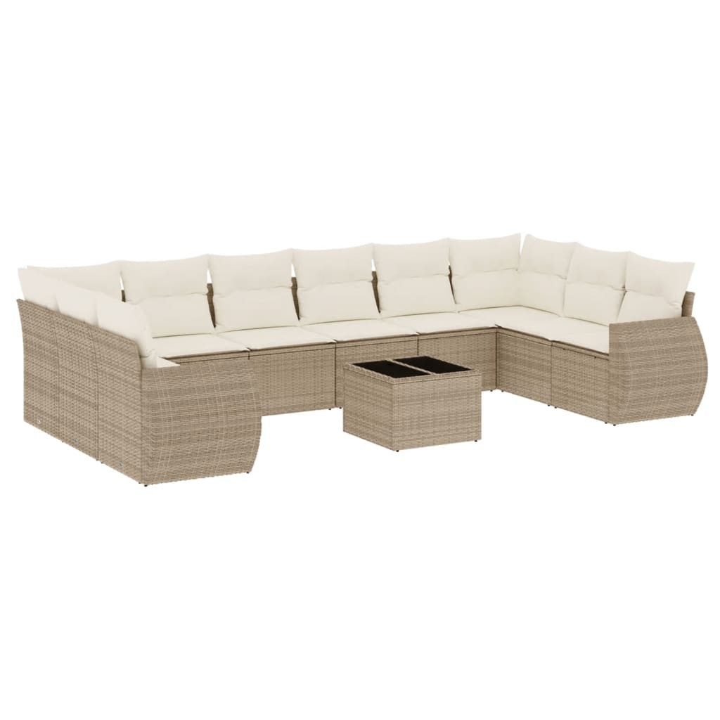 Gartenlounge-Set 11-tlg. Garten-Sofagarnitur mit Kissen Beige Poly Rattan