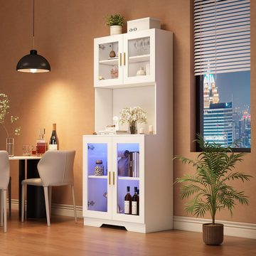 MODFU Hochschrank Hochregal Küchenschränke (4 Glastüren) mit beweglichen Trennwänden, LED-Licht, 80*170*24-40cm
