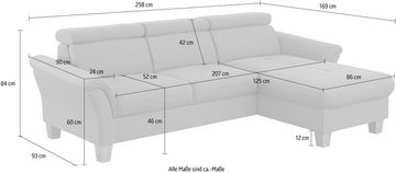 Home affaire Ecksofa Lindgren L-Form, wahlweise mit Bett mit klappbaren Rollen, Kasten und Kopfverstellung