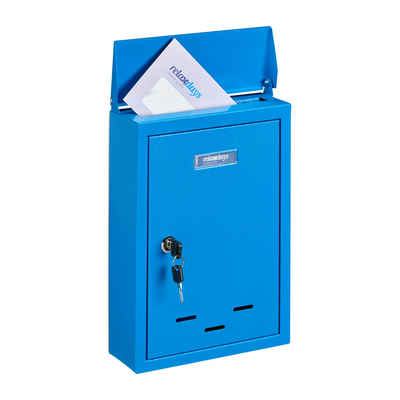 relaxdays Briefkasten Briefkasten mit Namensschild, Blau