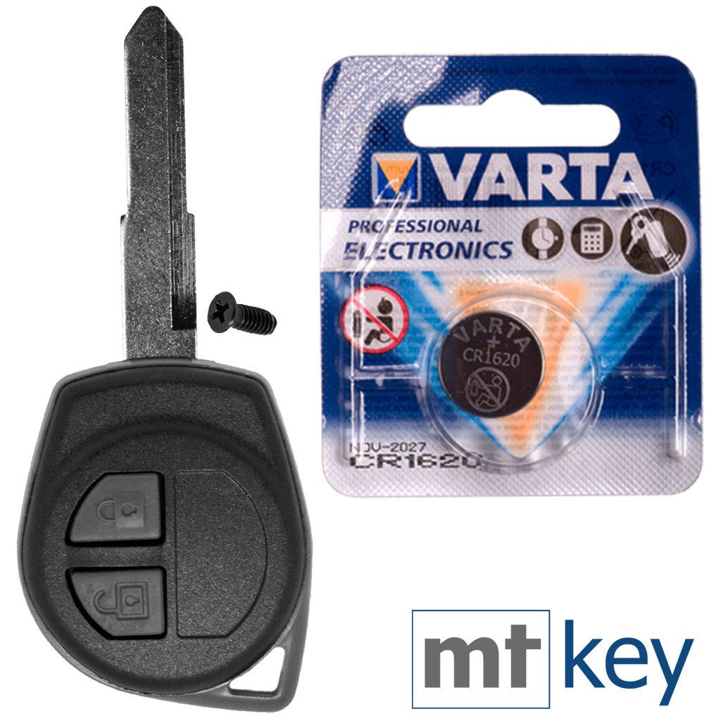 mt-key Auto Schlüssel 2 Tasten + HU133R Rohling + Tasteneld + VARTA CR1620 Knopfzelle, CR1620 (3 V), für Opel Agila Suzuki SX4 Alto Swift Splash Funk Fernbedienung