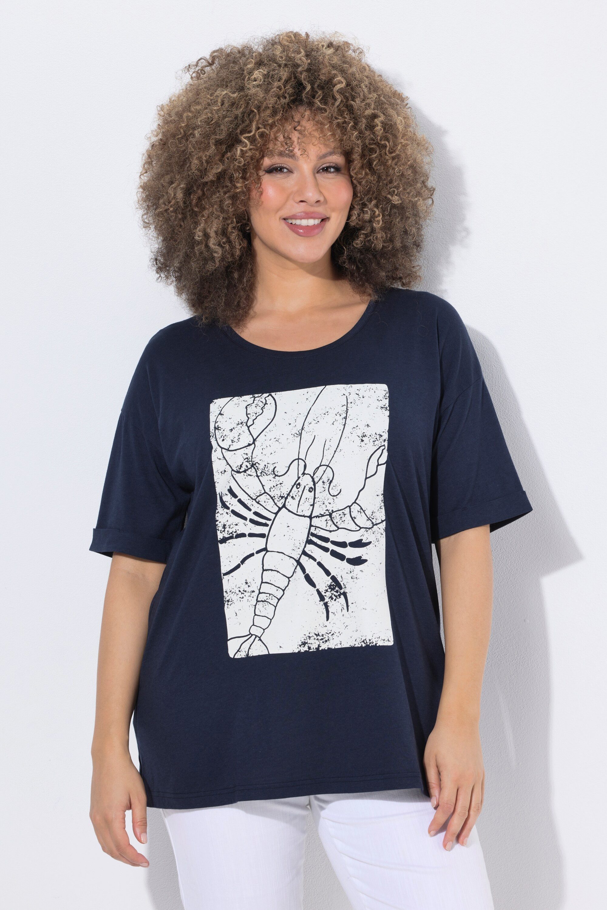 Ulla Popken T-Shirt T-Shirt Hummer Rundhals Halbarm Modalmix