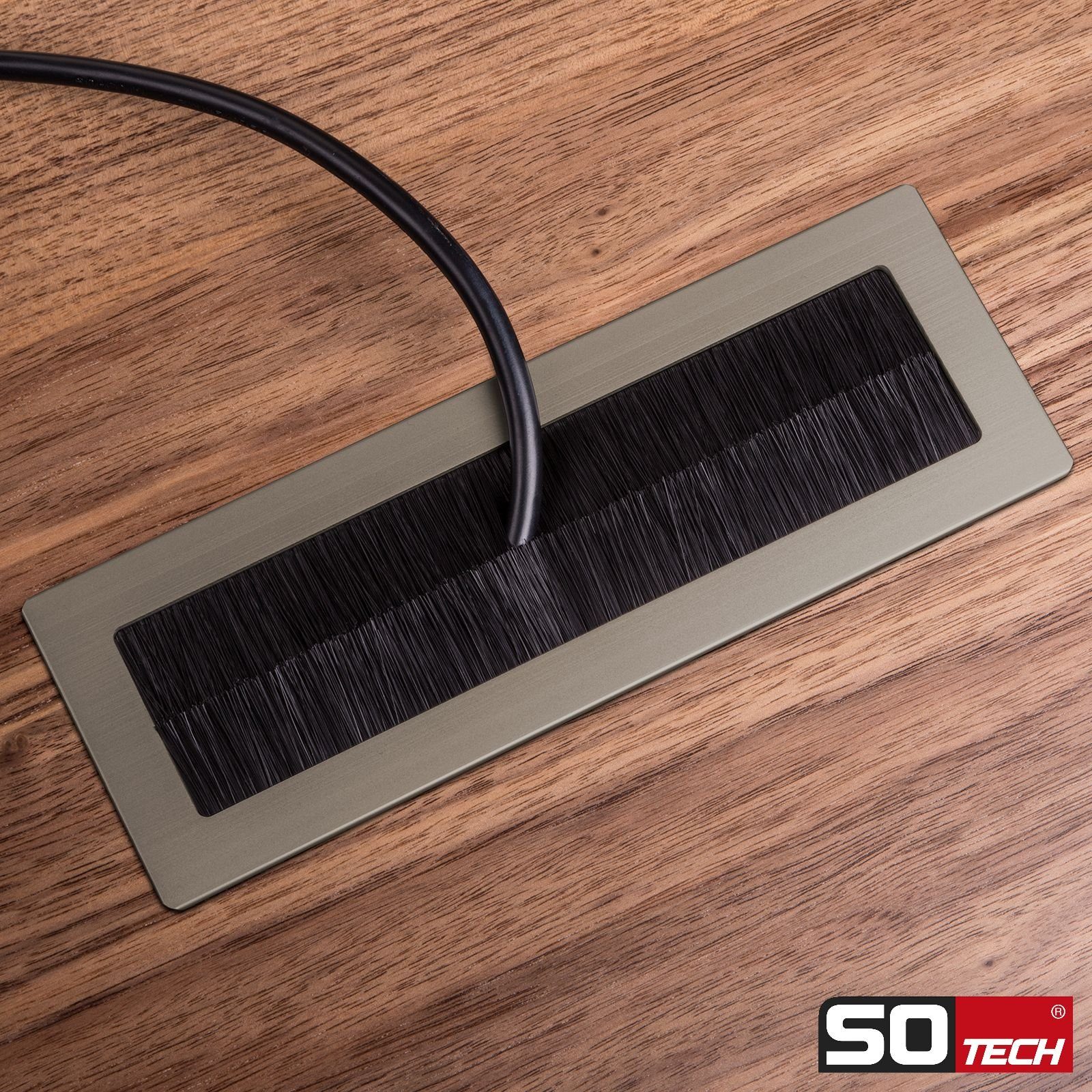SO-TECH® Kabelkanal Kabeldurchlass Kabeldurchführung TONDO mit Bürstendichtung (1-St), Edelstahloptik, Außenmaß: 100x70mm, Einbaumaß: 90x62mm