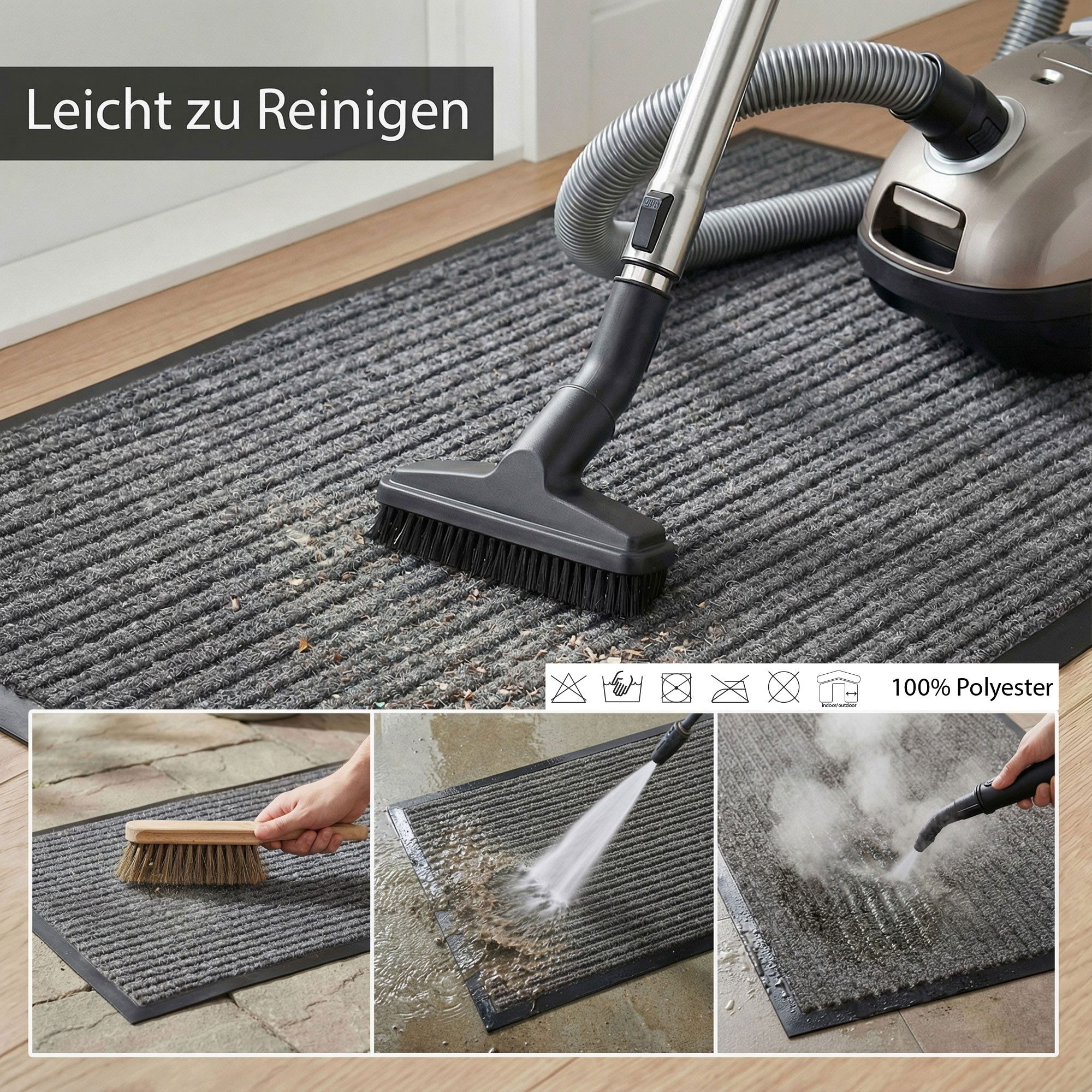 HELLSER Fußmatte für Außen & Innen – Rutschfeste Schmutzfangmatte – Braun & Schwarz, Flach & leicht zu reinigen – 60x90cm // 90x120cm
