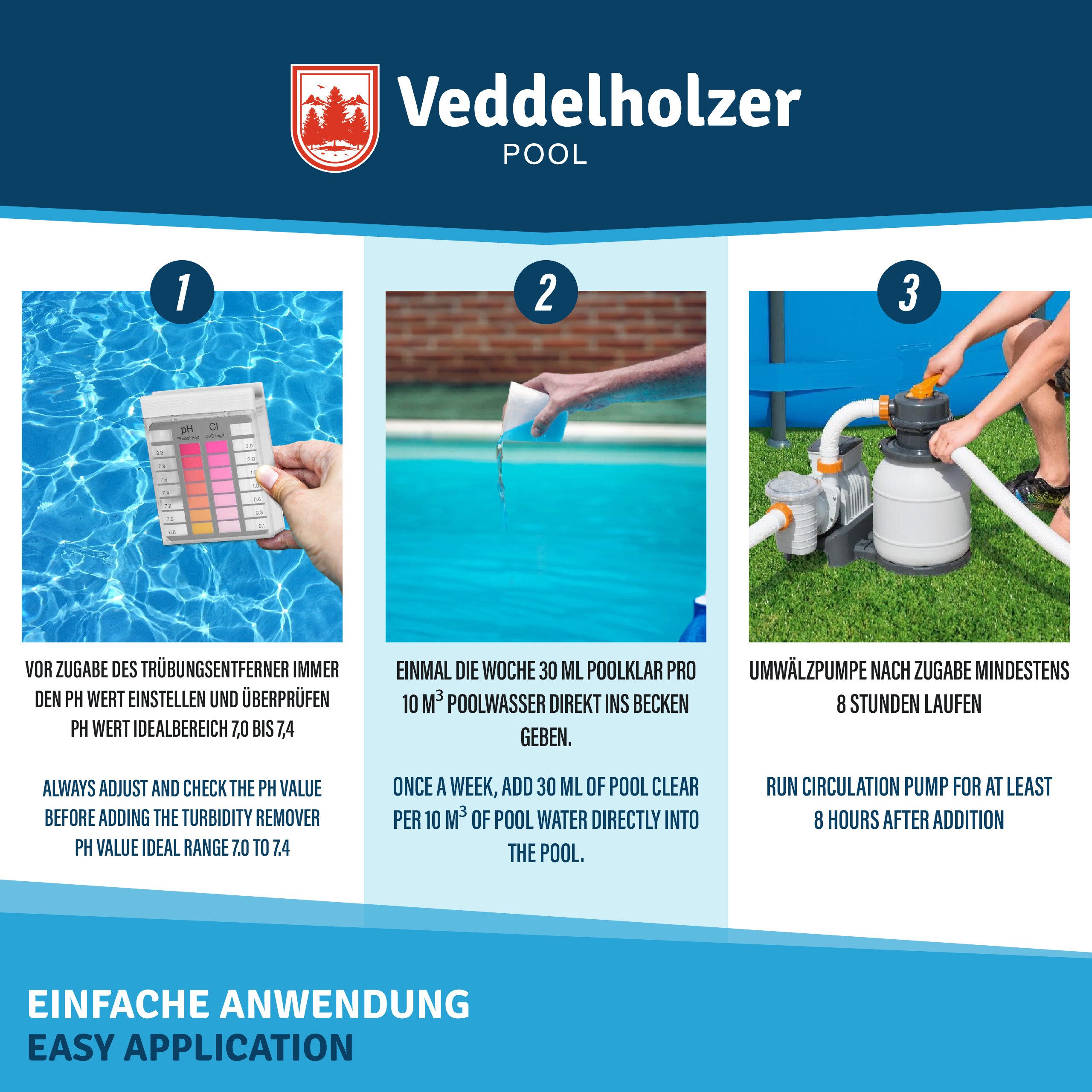 Veddelholzer Poolpflege Poolklar Kristallklar Pool & Whirpool Zubehör gegen trübes Poolwasser, (Optimales pool & whirpool Zubehör, für Kristallklares Wasserr),  – Bild 5 von 5