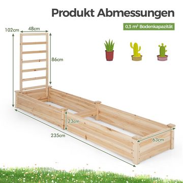 COSTWAY Hochbeet (1 St), mit Rankgitter, Blumenkasten aus Tannenholz, 235x63x102 cm