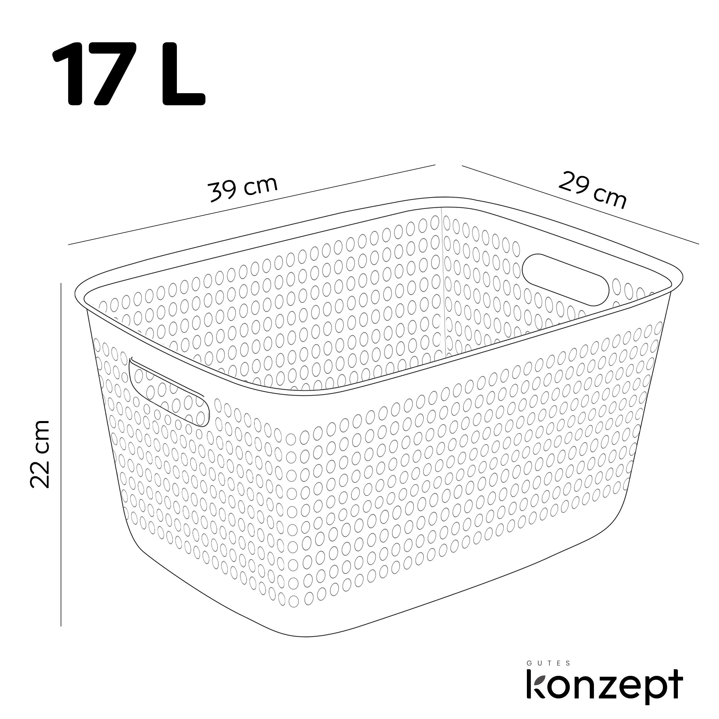 KONZEPT Aufbewahrungsbox mit Griffen 17L perforiert 39x29x22 cm Kunststoffbox, für Schrank, Regale, Büro, Bad oder Kinderzimmer