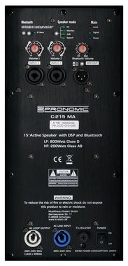 Pronomic Paar C-215 MA - Aktive 2-Wege Bi-Amp Box 2.0 Lautsprecher (Bluetooth, 500 W, mit 2 Kanälen - 15 zoll Woofer und DSP-Presets)