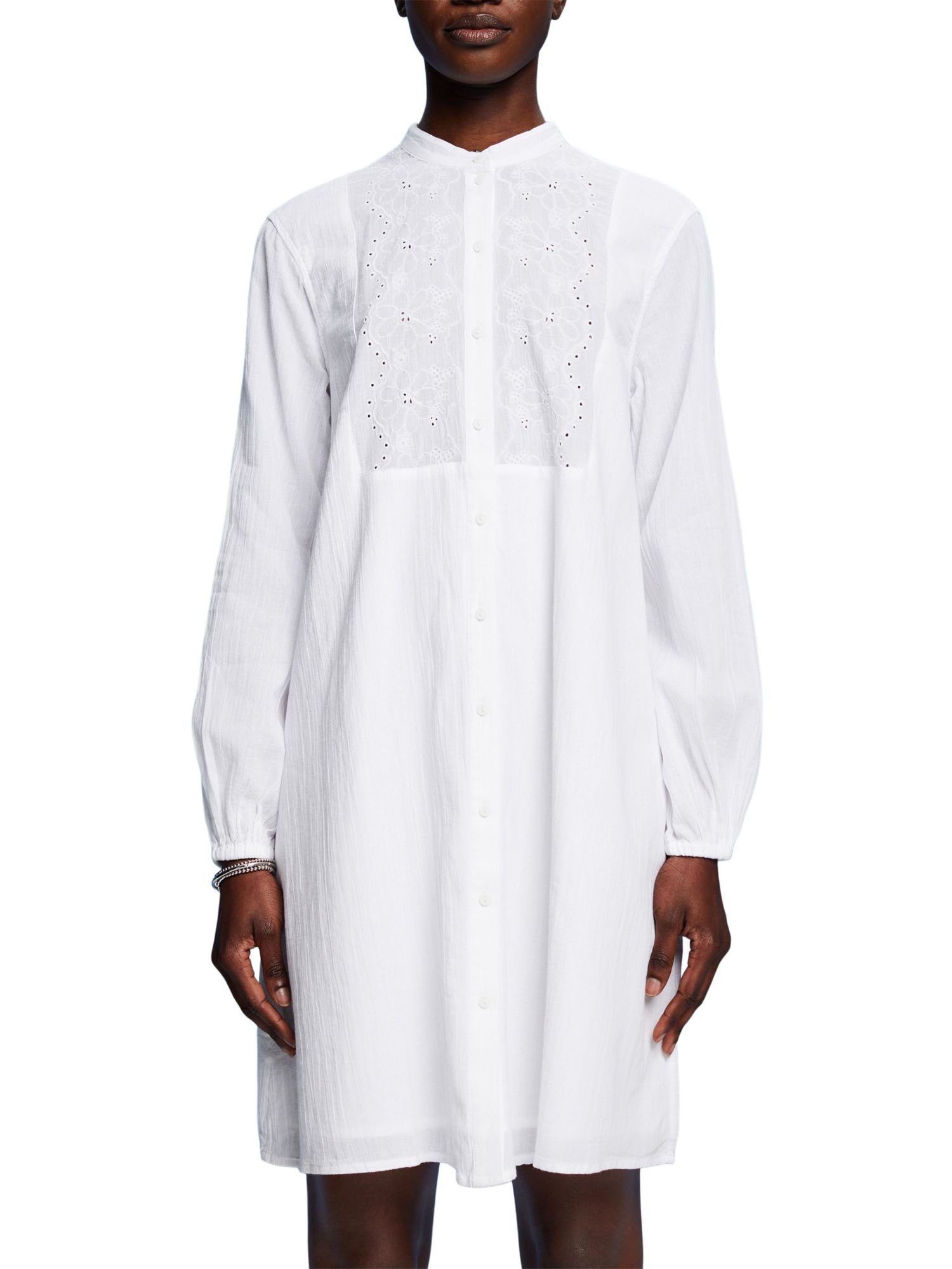 Hemdblusenkleid Besticktes WHITE Midikleid Esprit