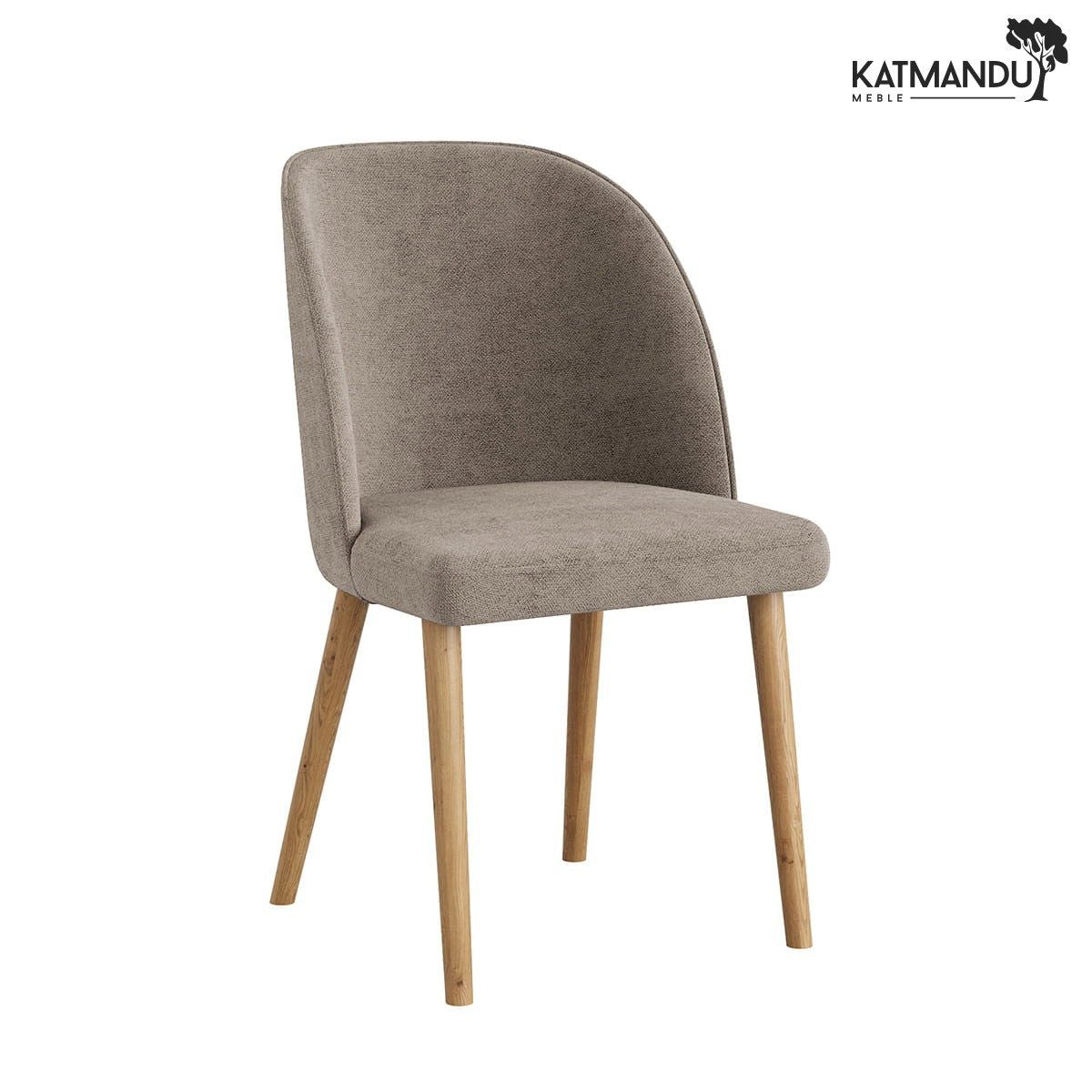 Katmandu Esszimmerstuhl Esszimmerstuhl Olbia in Braun Beige – Chenille Rebel 24 mit Massivholz, Seniorenstuhl, Pflegestuhl