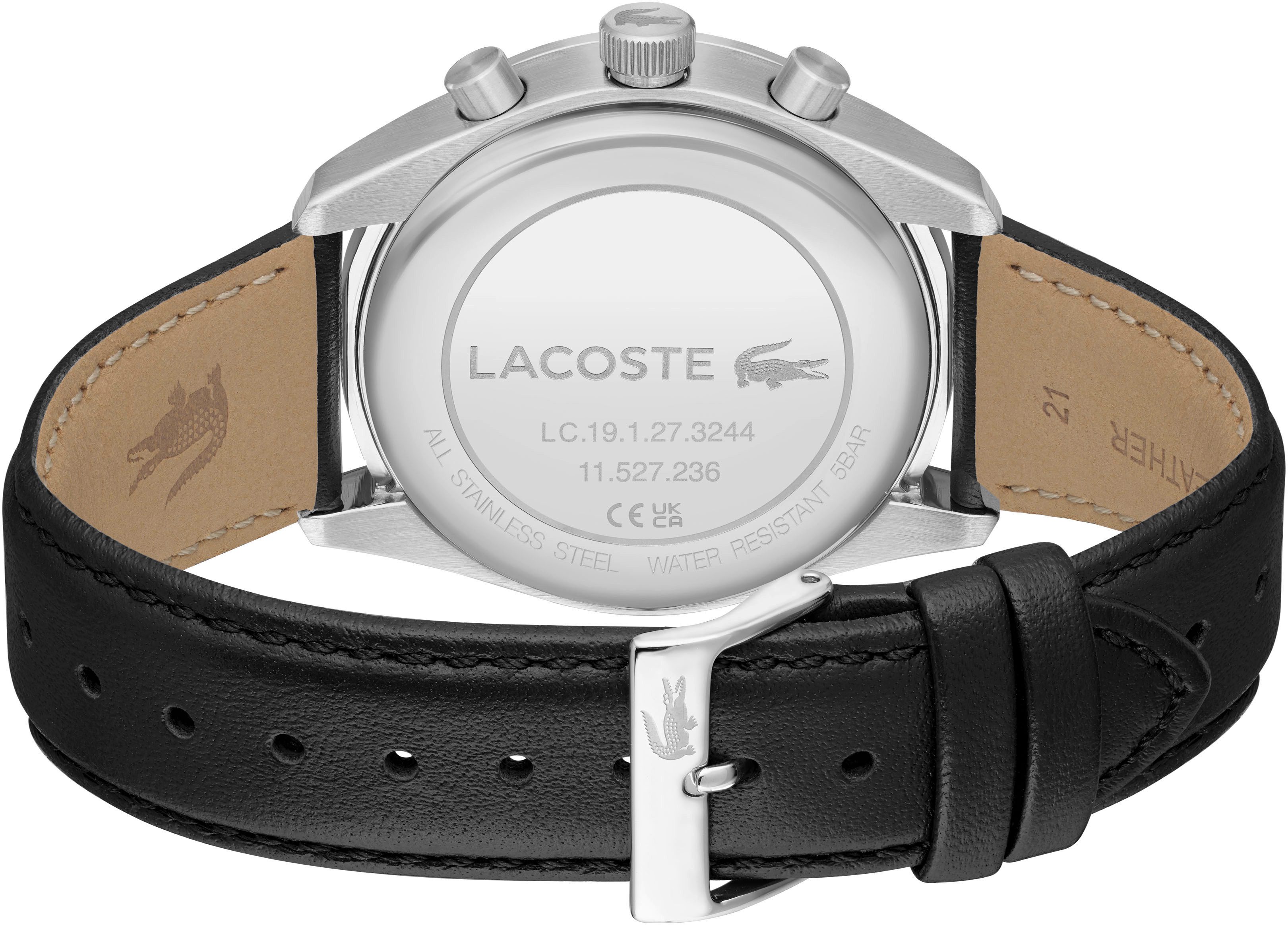 Lacoste Chronograph BOSTON 2011379, Armbanduhr, Quarzuhr, Herrenuhr, Tag, Stoppfunktion, Lederarmband