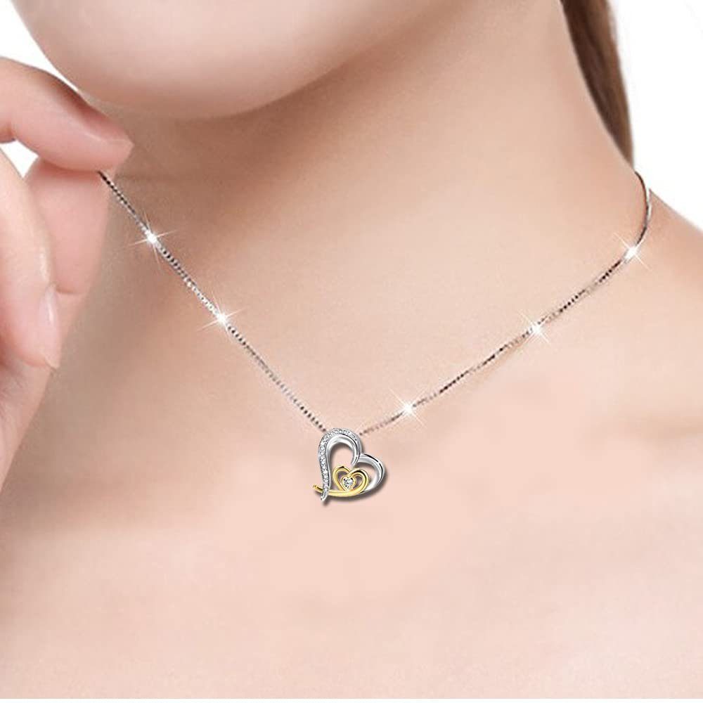 Idee Herz Halskette 2 Kette 925 Damen Liebe gold Silber für mit Anhänger farbig Liebesgeschenk Geschenk Frauen, Freundin Limana Herzkette