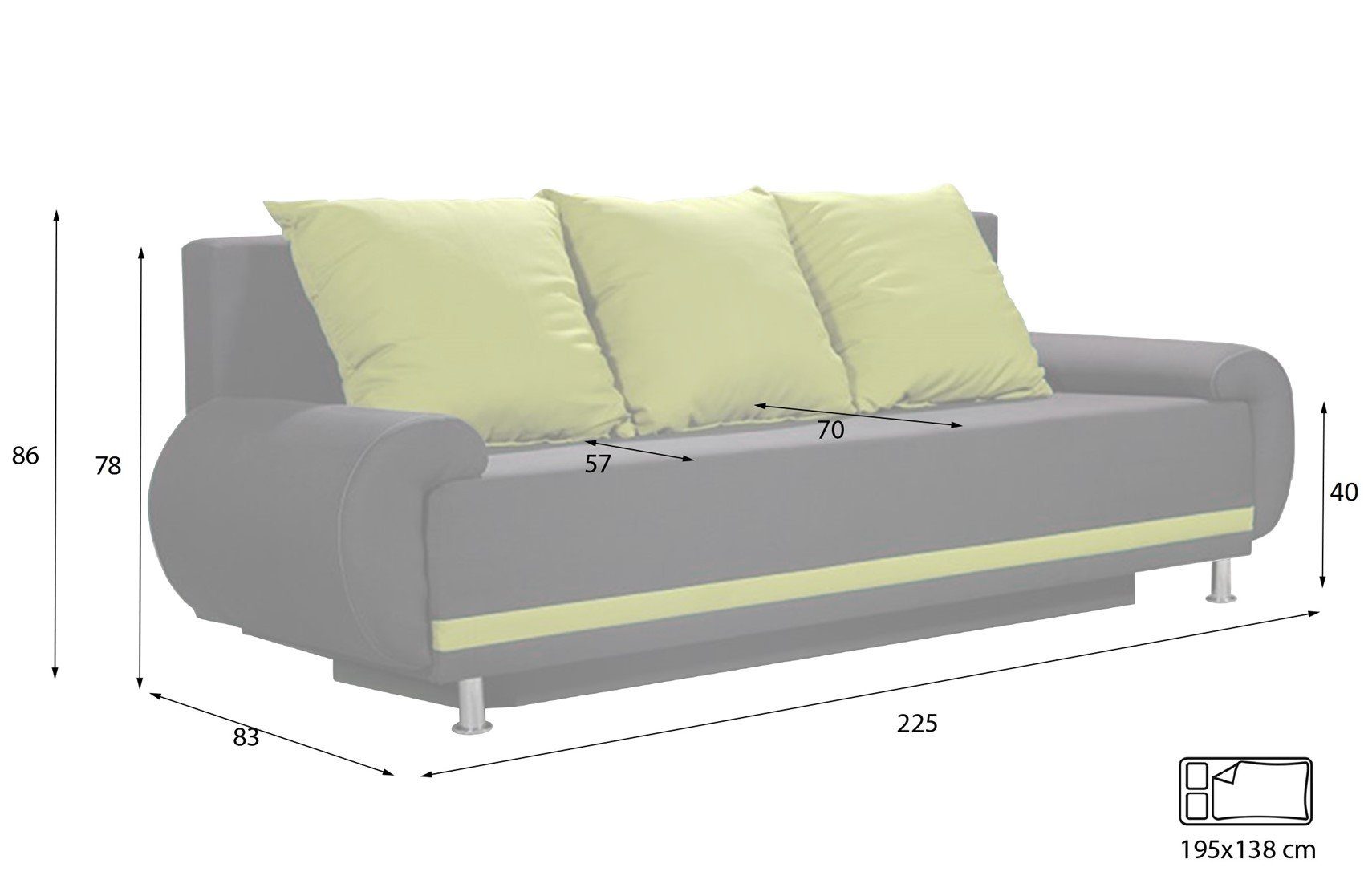 Fun Möbel Polstergarnitur Sofaset Designersofa 3-tlg), (inkl. Schlaffunktion Anthrazit-Limette Rückenkissen, 5 3-Sitzer Stoff, beim in und Bettkasten 3-1-1 MIKA