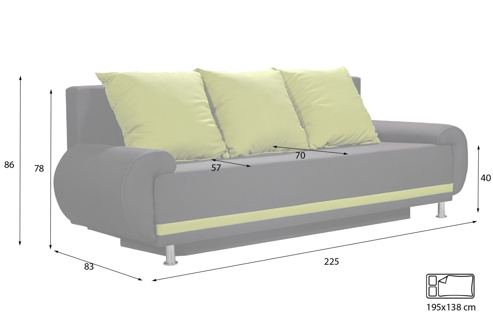 3 Designersofa Fun Schlaffunktion, mit Beige Schlafsofa Rückenkissen, Möbel MIKA inkl. 3-Sitzer Bettkasten Sofa mit