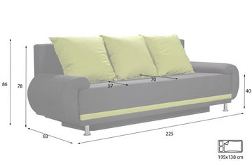 Fun Möbel Schlafsofa Sofa Designersofa MIKA 3-Sitzer mit Schlaffunktion, inkl. 3 Rückenkissen, mit Bettkasten
