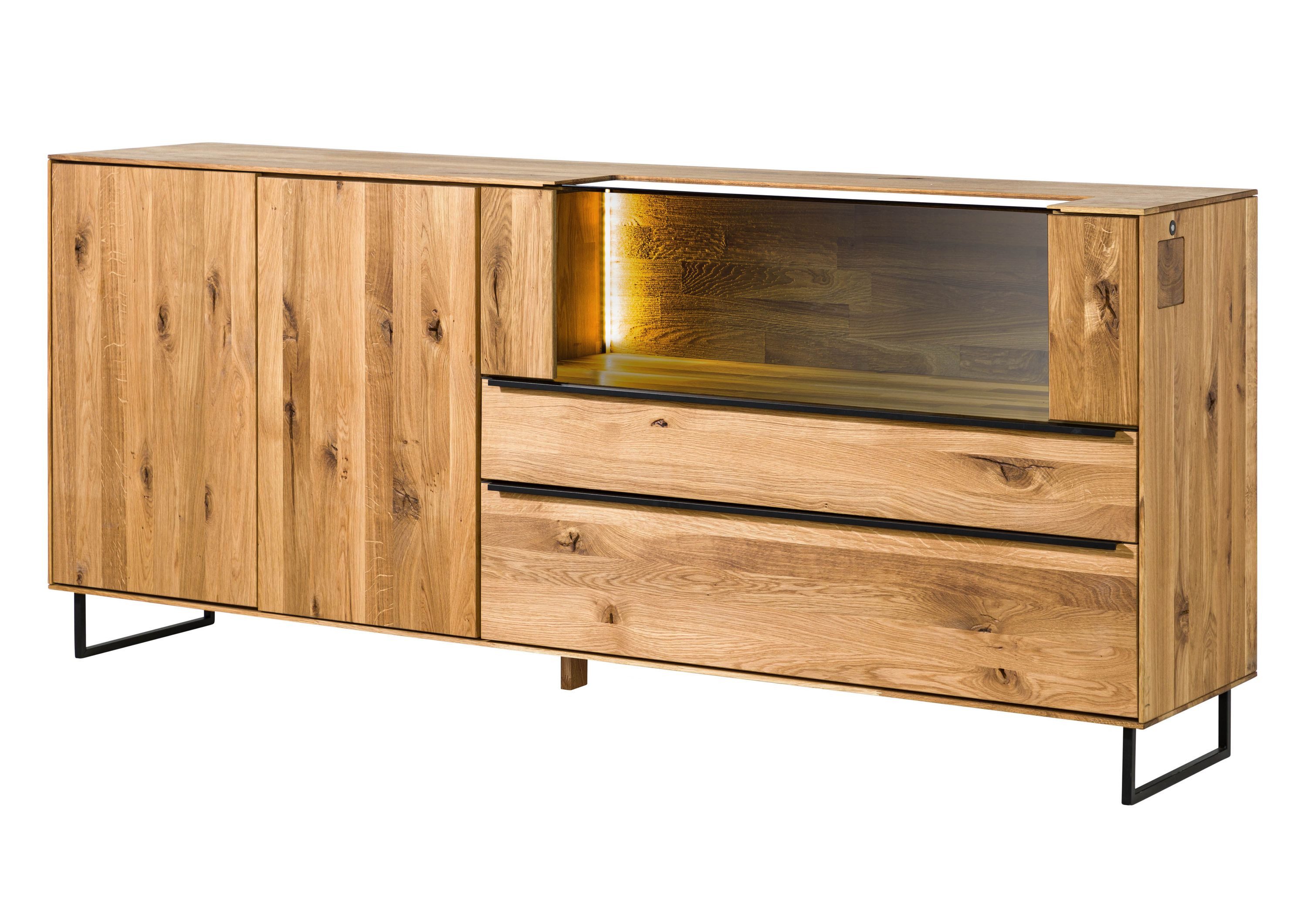 Massivmoebel24 Sideboard (Wildeiche 200x43x87 natur geölt WIEN #221), Wildeiche 200x43x87 natur geölt WIEN #221