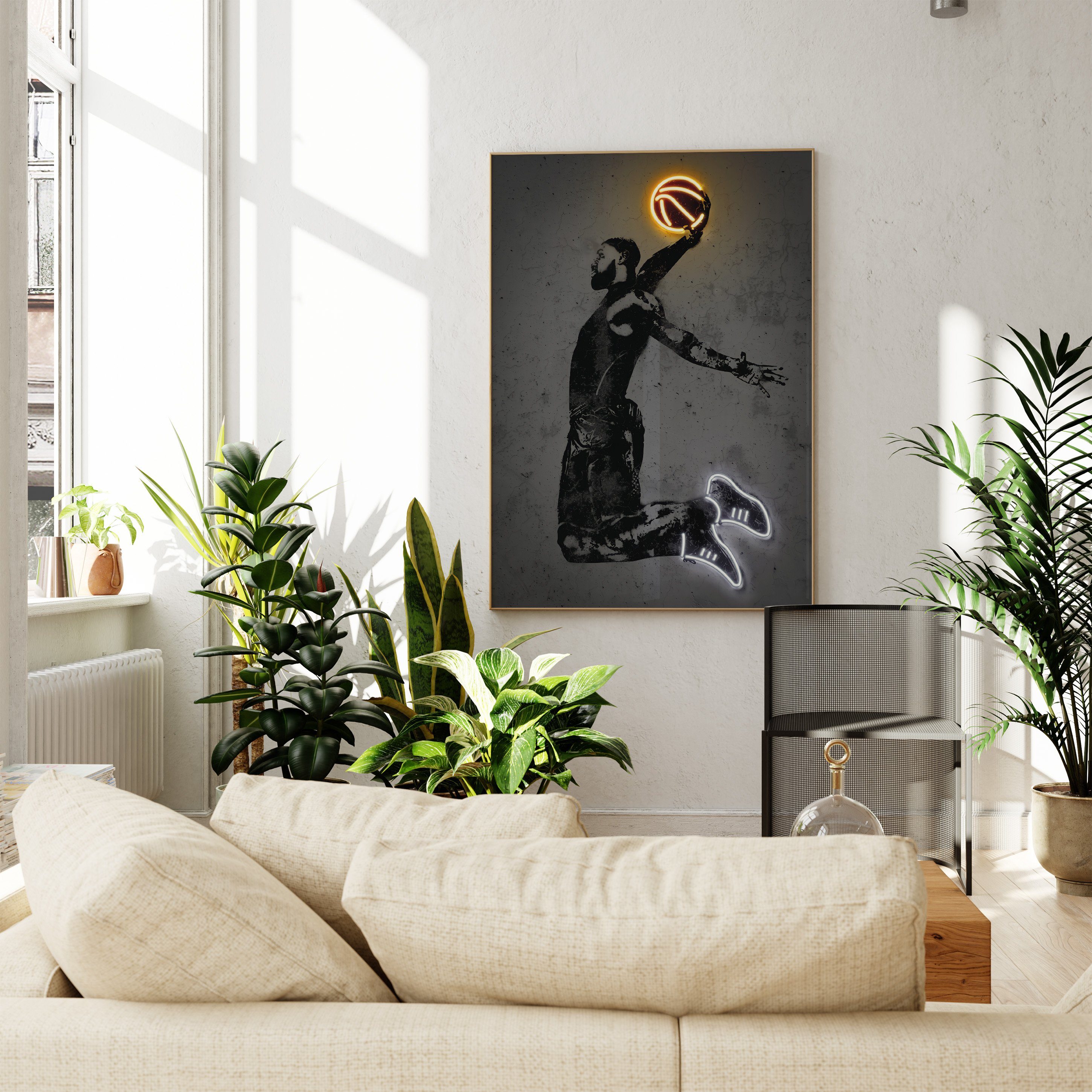 JUSTGOODMOOD Poster Premium ® Basketball Poster · Neon Effekt · ohne Rahmen, Poster in verschiedenen Größen verfügbar – Bild 3 von 5