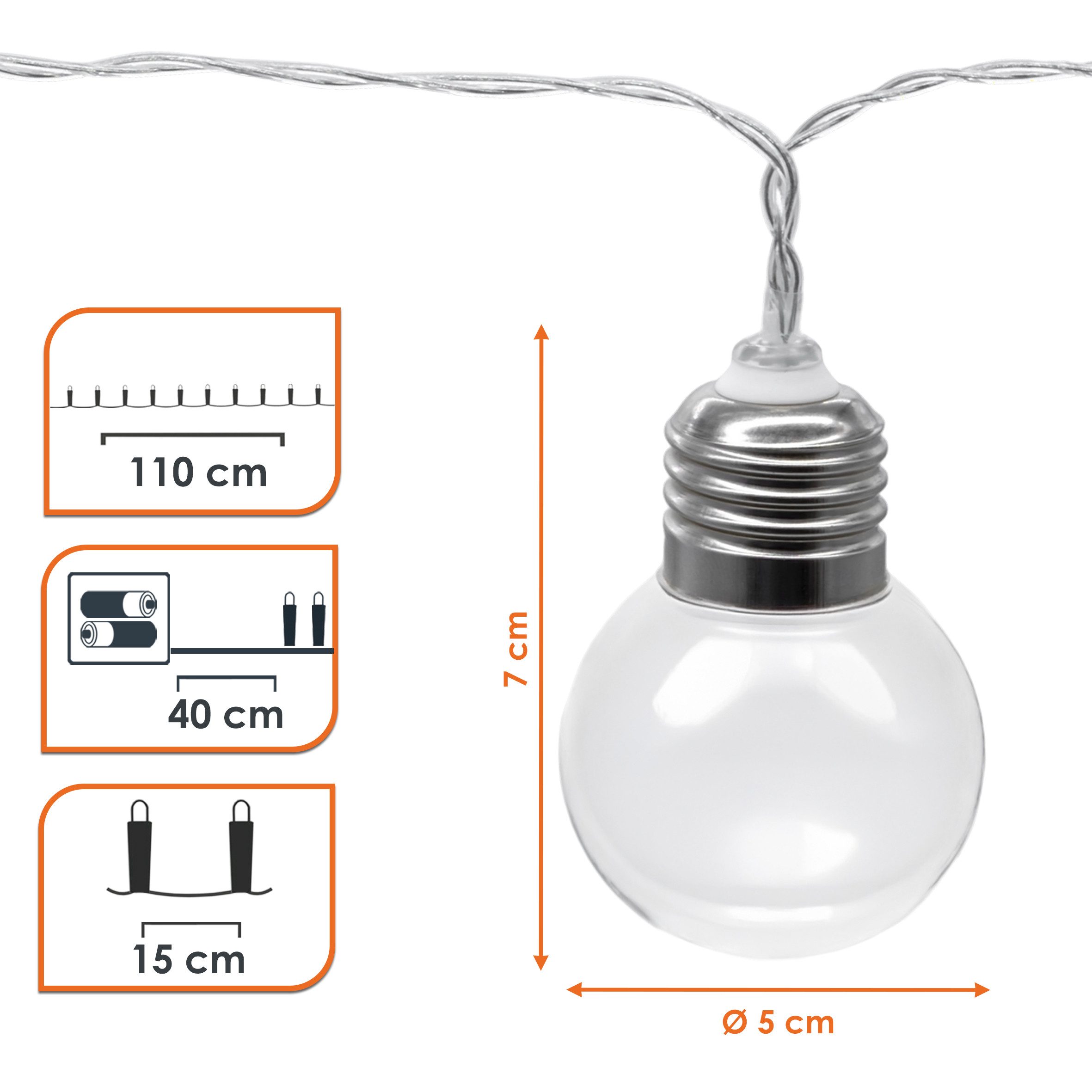 Spetebo LED-Lichterkette Garten Derko Beleuchtung mit 8 kleinen transparenten LED Glühbirnen, 8-flammig, Lichterkette für Außen und Innen batteriebetrieben