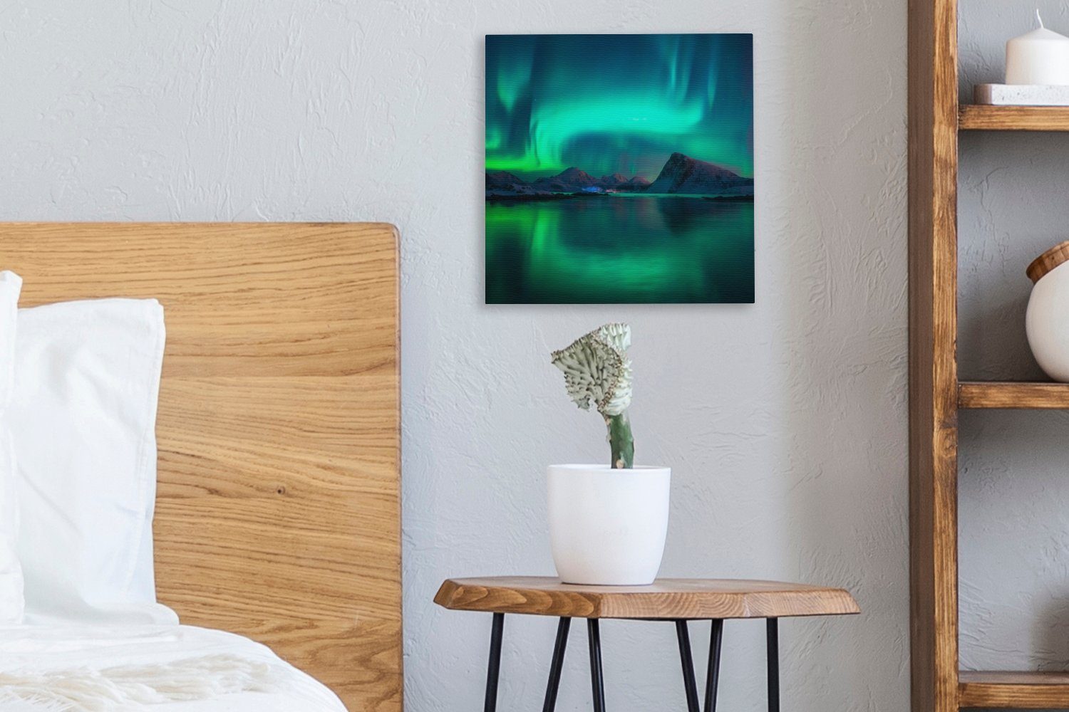 Bilder (1 bunt Leinwand Berge - - Leinwandbild Norwegen, St), für Wohnzimmer Schlafzimmer OneMillionCanvasses® Nordlichter