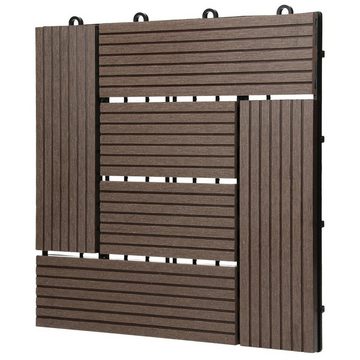 ECD Germany WPC-Fliesen Terrassendielen Balkonfliesen Klickfliesen, 11er Set, 11 St., 11er Set, Dunkelbraun 30x30cm 11er Set 1m² Mosaik Holzoptik Drainage Klicksystem