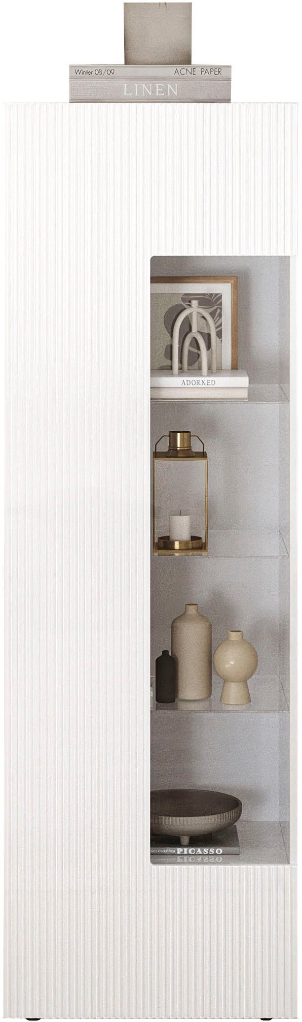INOSIGN Vitrine RIO, Höhe 187 cm, Hochschrank mit 1 Tür, Anrichte, Standvitrine Vitrinenschrank, geriffelte MDF-Front, modern, elegant, geräumig