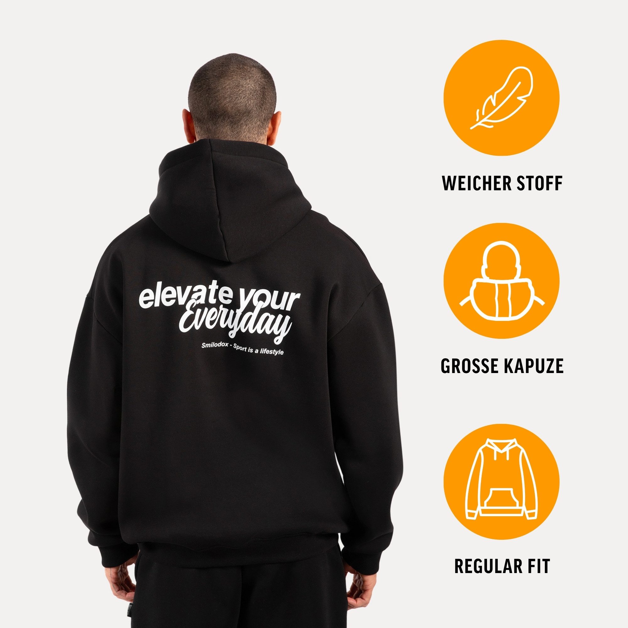 Smilodox Hoodie Tamio, Regular Fit Kapuzenpullover mit Prints auf Brust & Rücken Flauschiger Stoff Pulli Kängurutasche & Bündchen Sport Freizeit