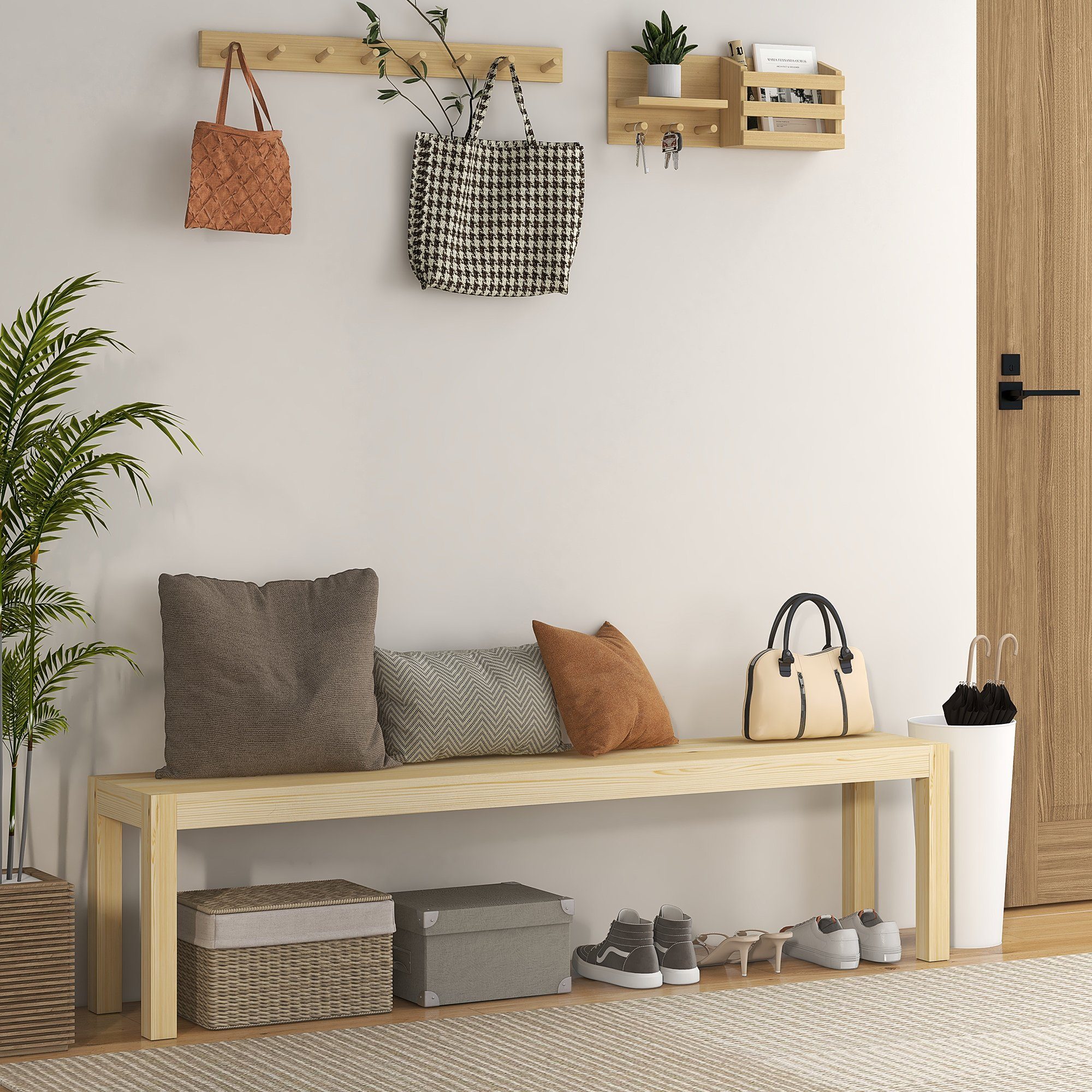 HOMCOM Sitzbank 3-Sitzer Essbank im Landhaus-Stil (Essbank, 1-St., Holzbank), bis 330 kg belastbar, Natur, 175 x 33 x 45 cm