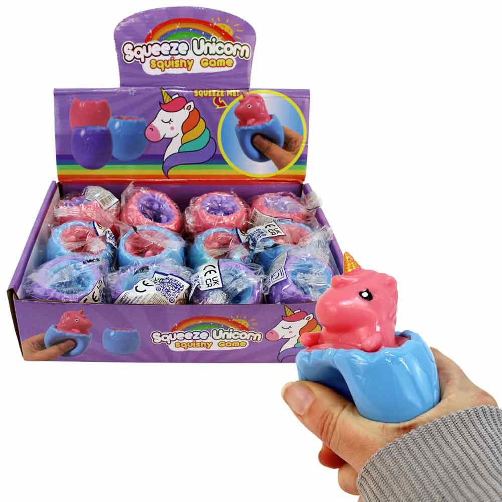 LG-Imports Spielfigur 12 Quetsch-Ei mit Einhorn aus Gummi im Display - ca. 6 cm, (12-tlg)