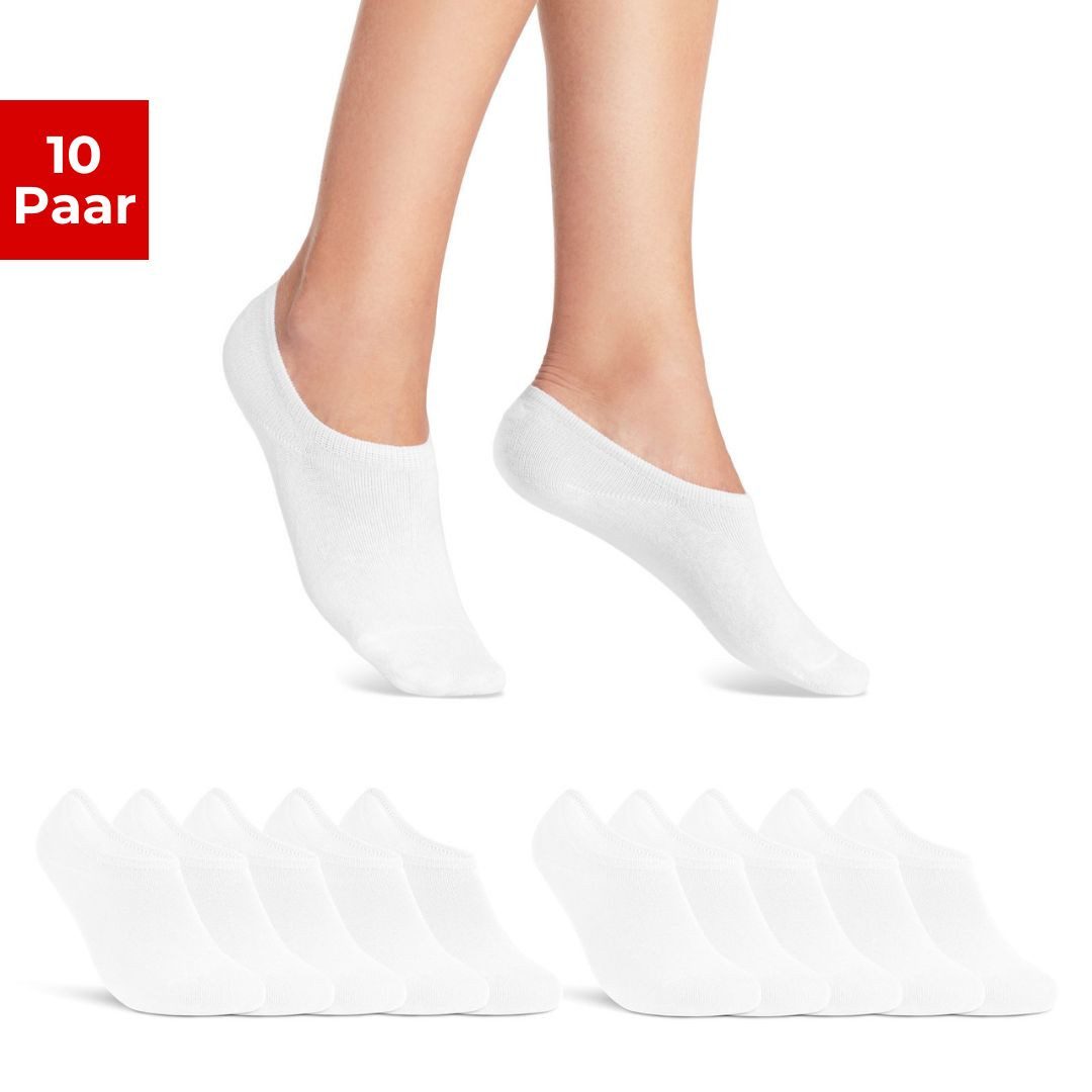 sockenkauf24 Sneakersocken 10 Paar Damen & Herren Füßlinge unsichtbare kurze Socken (Weiß, 35-38) mit Silikonpad gegen Verrutschen - 16805 WP