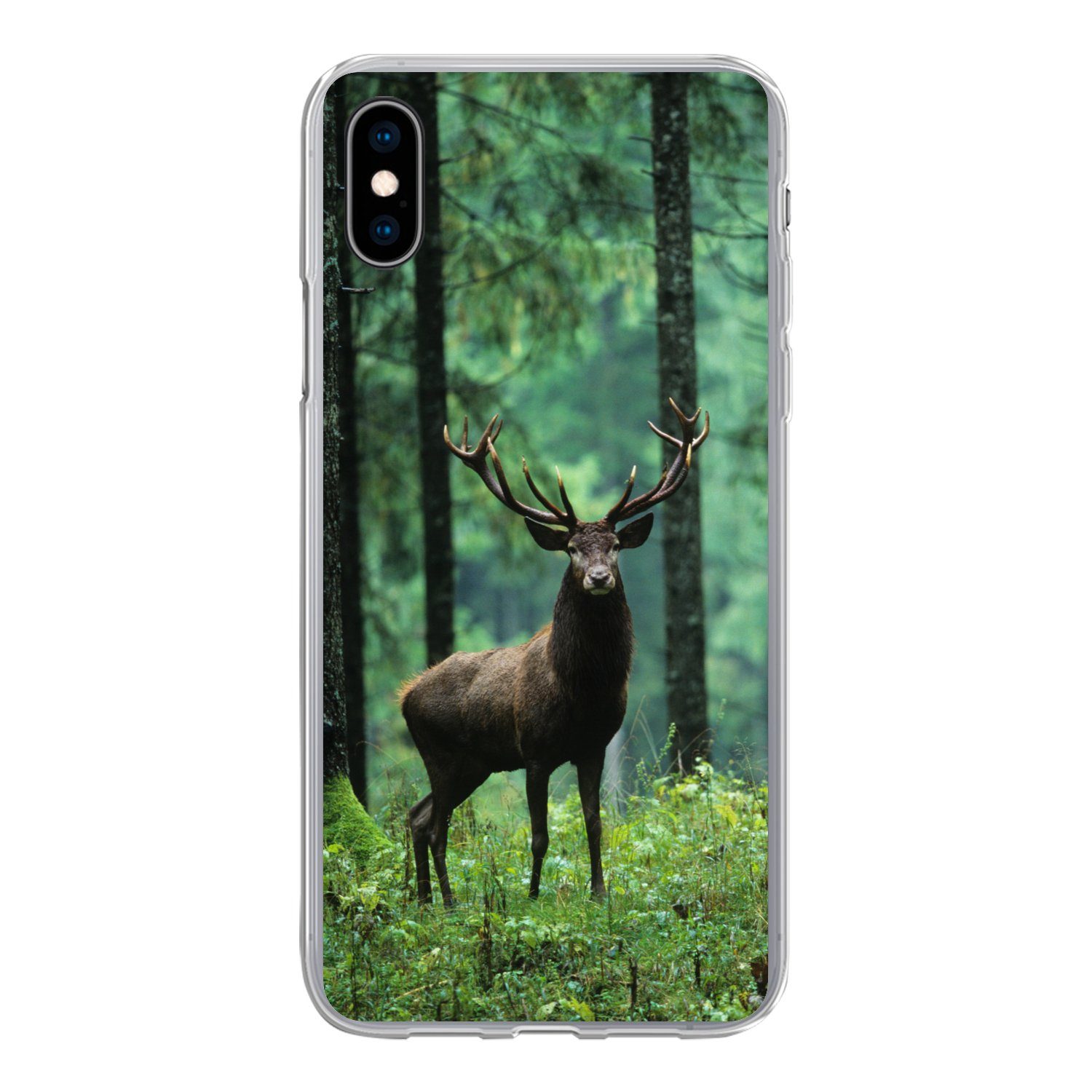 MuchoWow Handyhülle für Apple iPhone XS Hirsche - Wald - Bäume - Tiere - Natur, Smartphone-Bumper, Print, Handy Schutzhülle Dünn
