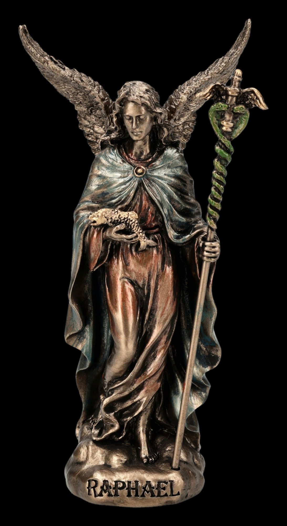 Figuren Shop GmbH Fantasy-Figur Raphael Erzengel Statue – Bronzefarbene Engel Figur Sammler 10 cm