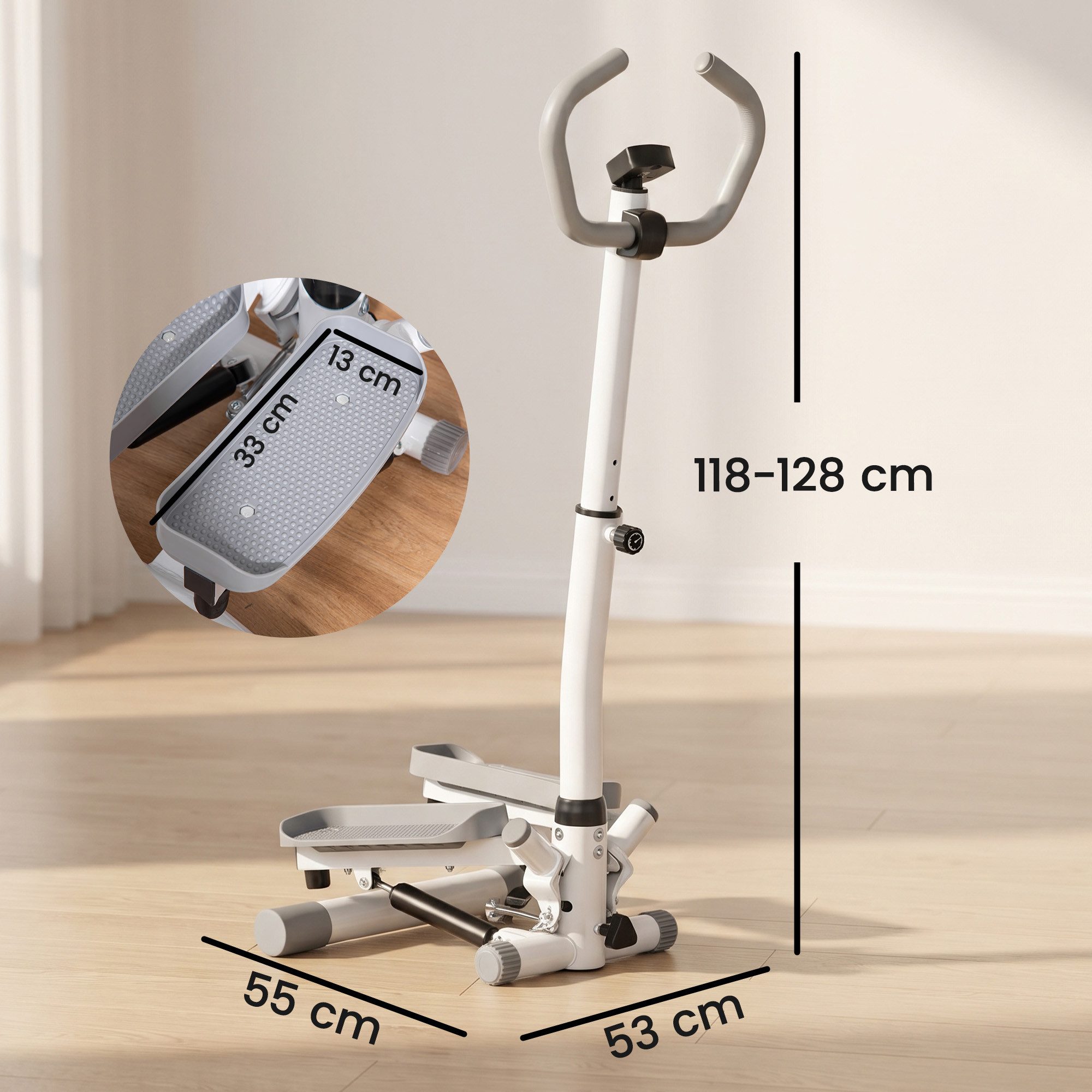 HOMCOM Stepper mit LCD-Bildschirm (Hometrainer für Zuhause, 1-tlg., Fitness Heimtrainer), höhenverstellbar, Weiß+Grau – Bild 3 von 5
