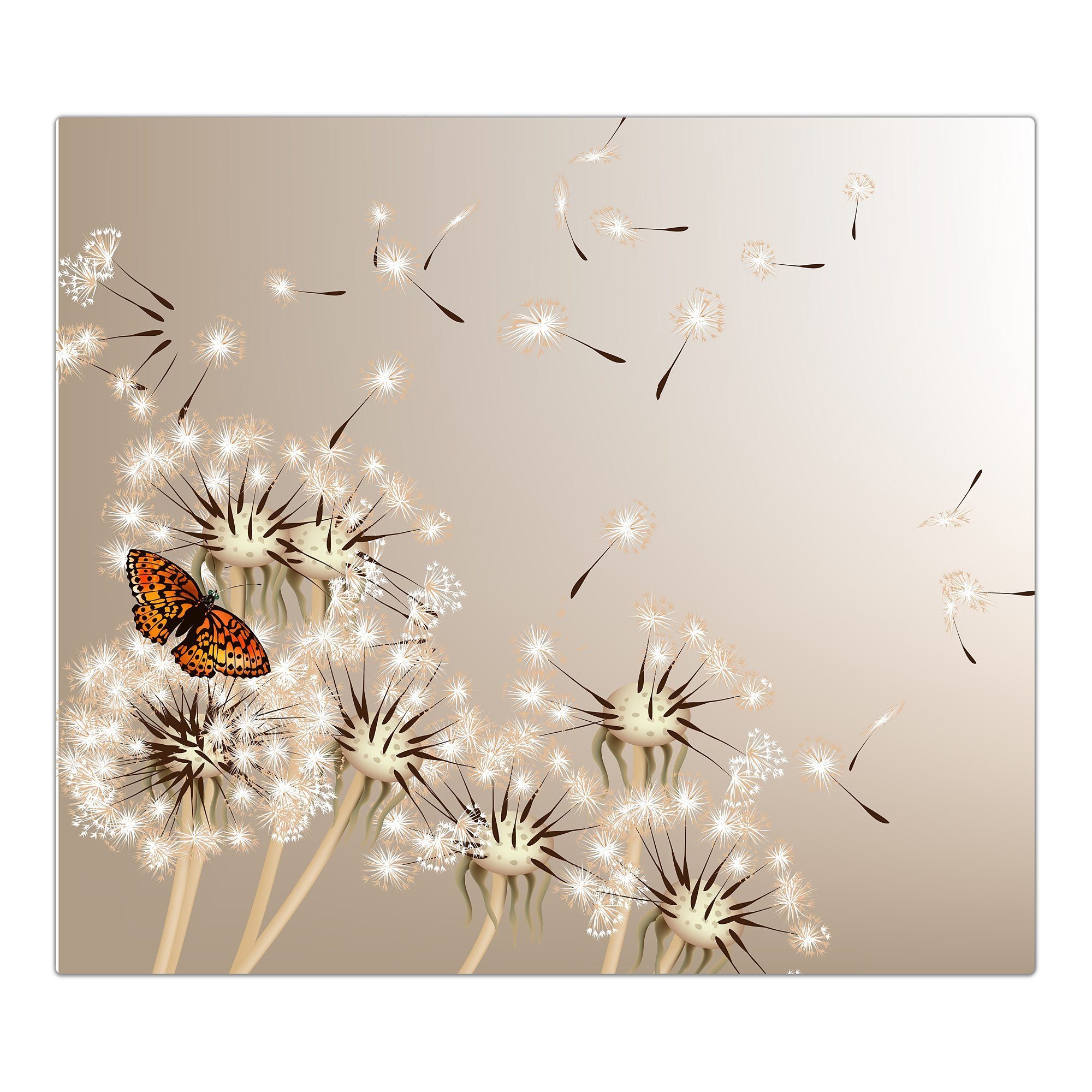 Herd-Abdeckplatte Herdabdeckplatte Spritzschutz aus Glas Löwenzahn und Schmetterling