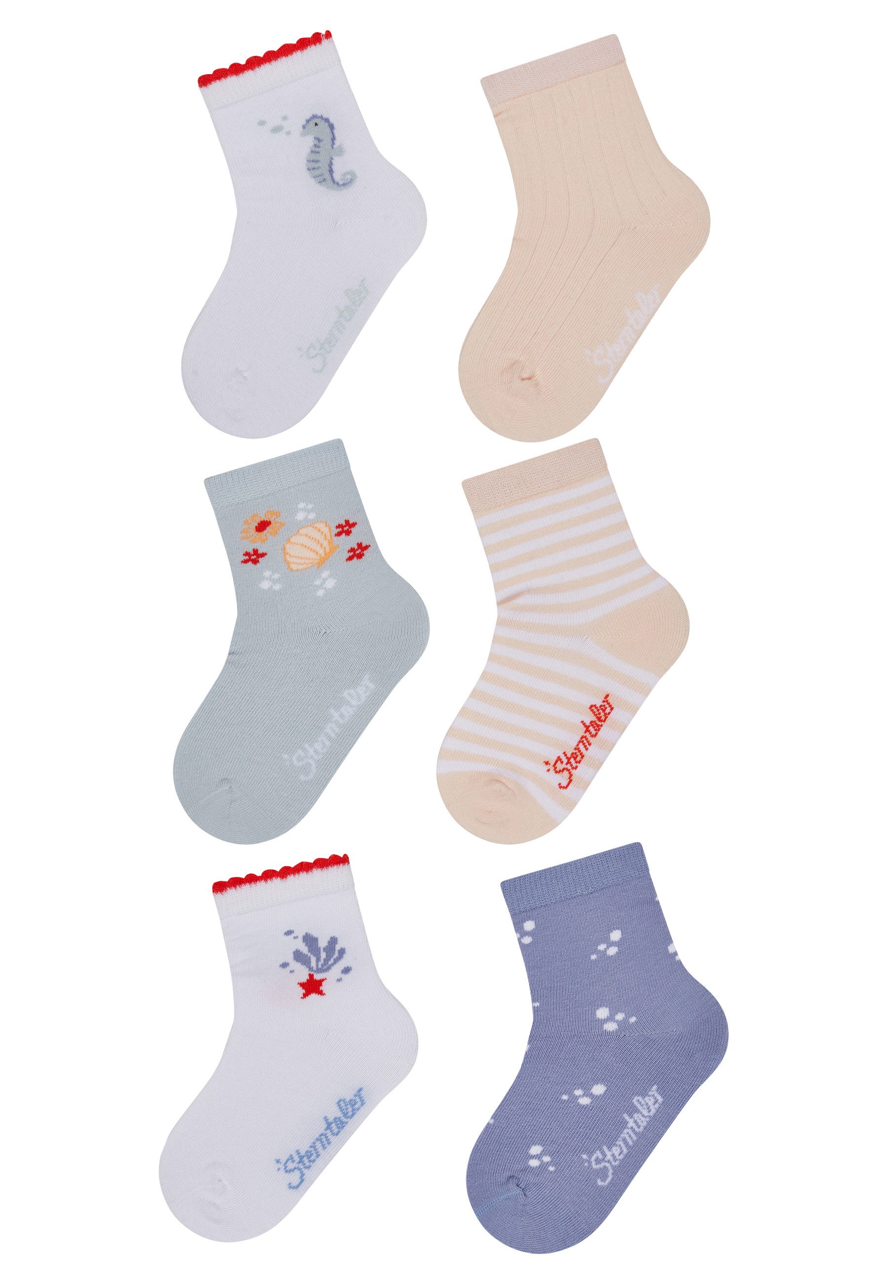 Sterntaler® Feinsöckchen Socken 6er-Pack Seepferdchen (6-Paar, 6er-Pack) Socken 6er Pack mit Seepferdchen & Meer-Motiv, Baumwolle, Geschenkbox