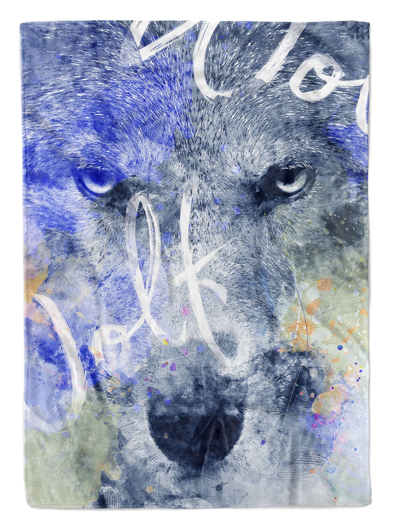 Baumwolle-Polyester-Mix Tier (1-St), Kuscheldecke Saunatuch Kunstvoll Motiv, Sinus Handtuch Handtücher Strandhandtuch SplashArt Art Handtuch Serie Wolf
