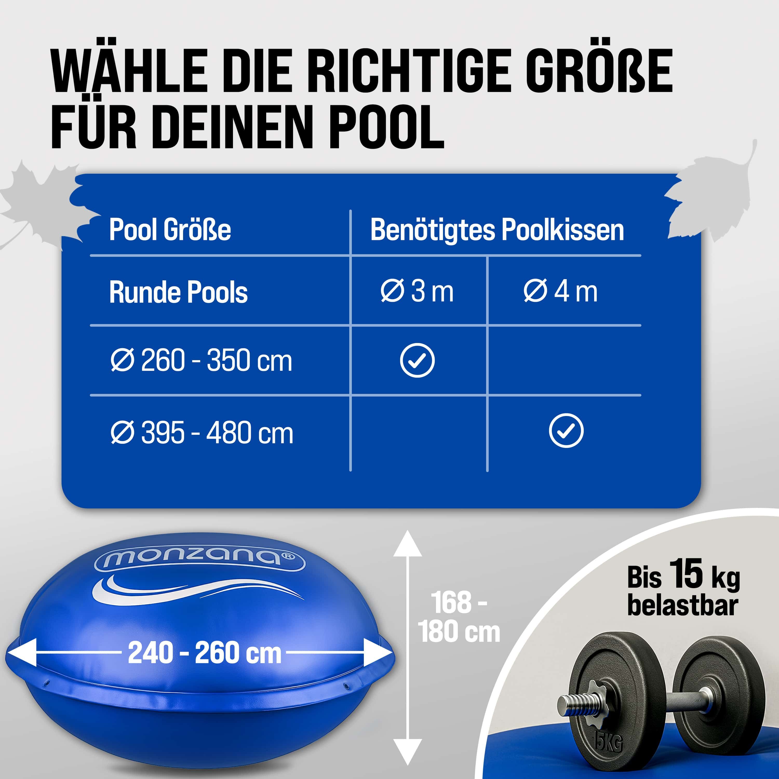 monzana Pool, 3m Winter Rund mit Seilen PVC Sicherheitsventil 6 Ösen Poolkissen