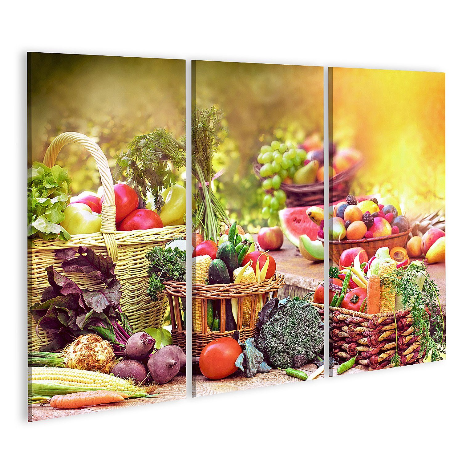 islandburner Leinwandbild Bild auf Leinwand Frisches Bio Obst Und Gemüse Wandbild Leinwandbild