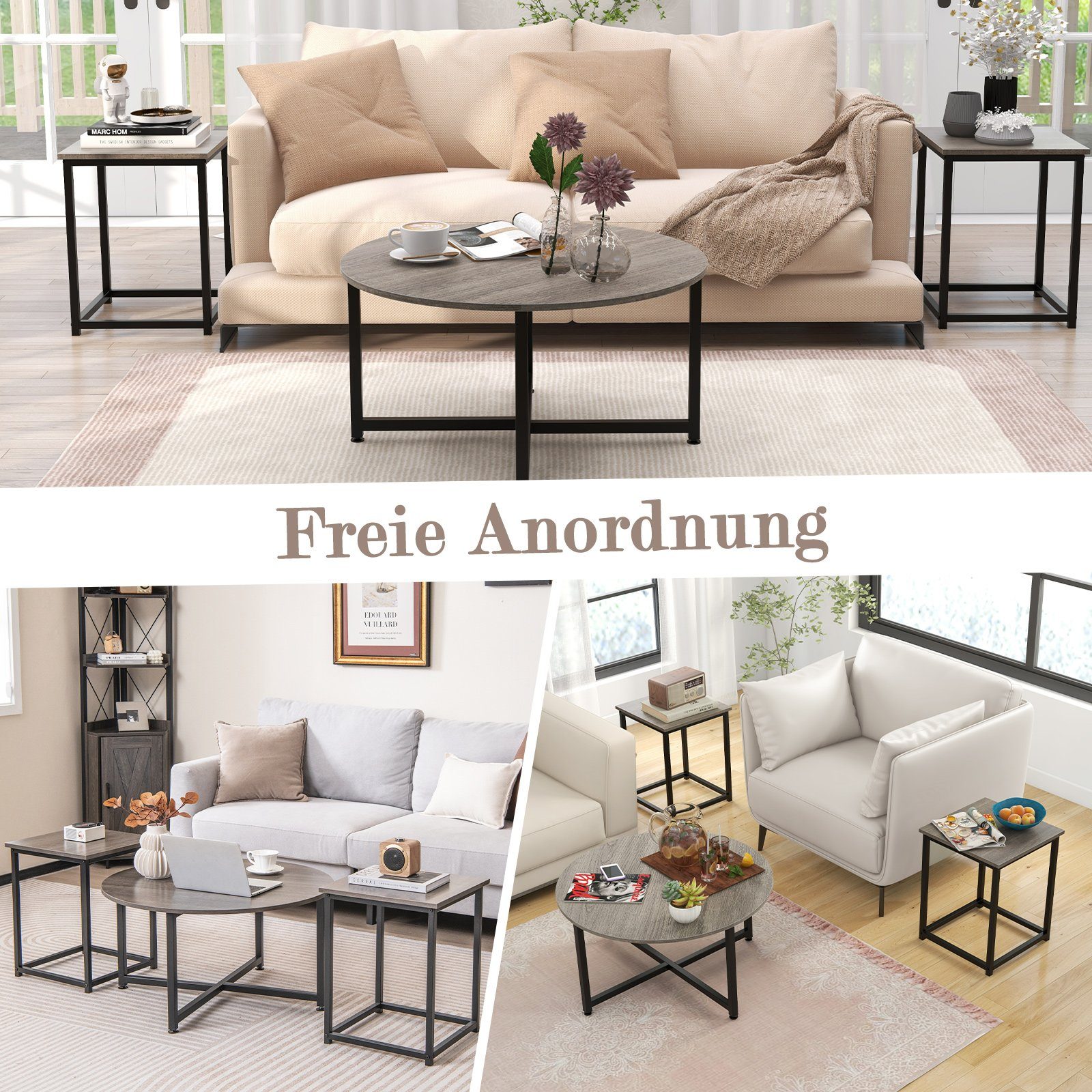 COSTWAY Satztisch, 3er Set, Couchtisch rund günstig online kaufen