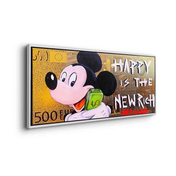 DOTCOMCANVAS® Leinwandbild Happy Is The New Rich, Leinwandbild Happy Is The New Rich Mickey Mouse Geld Hustle Gold