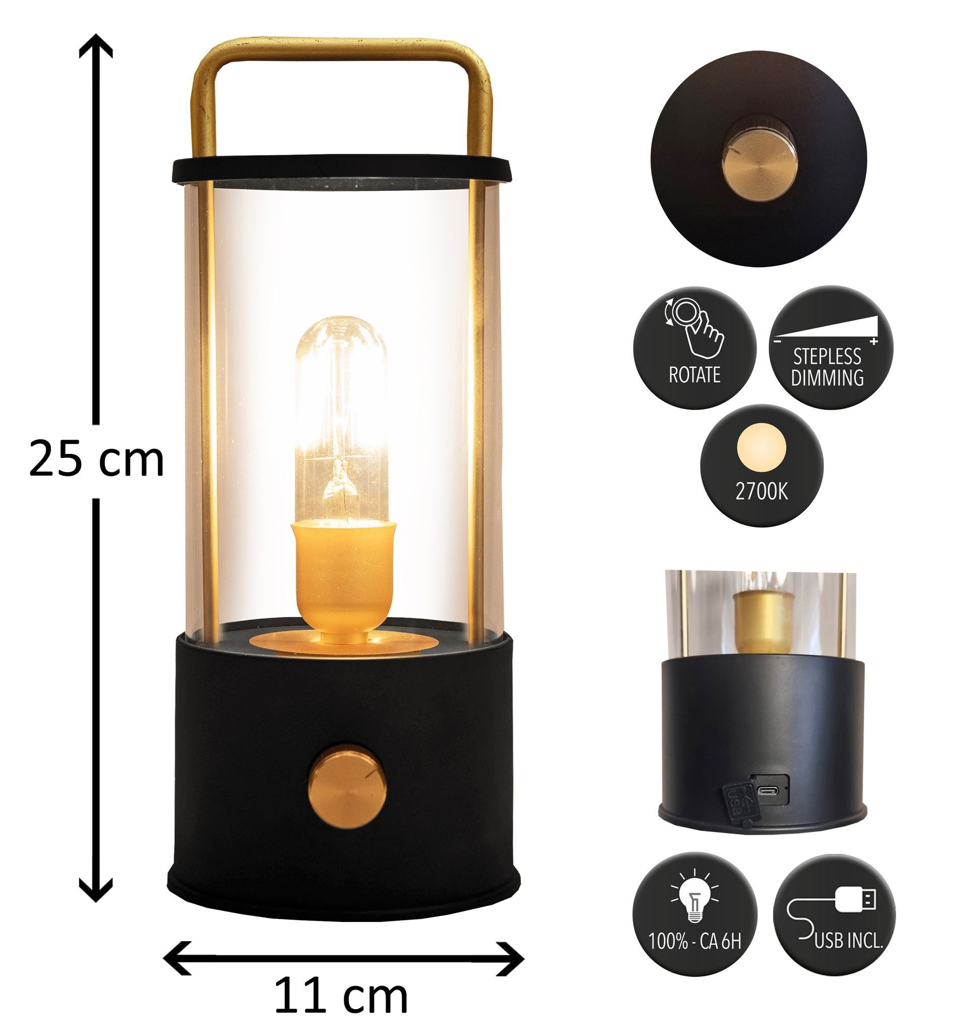 Coen Bakker Deco BV LED Laterne Tischlampe Dimmbar Akku In-/Outdoor IP44, LED fest verbaut, Warmweiß