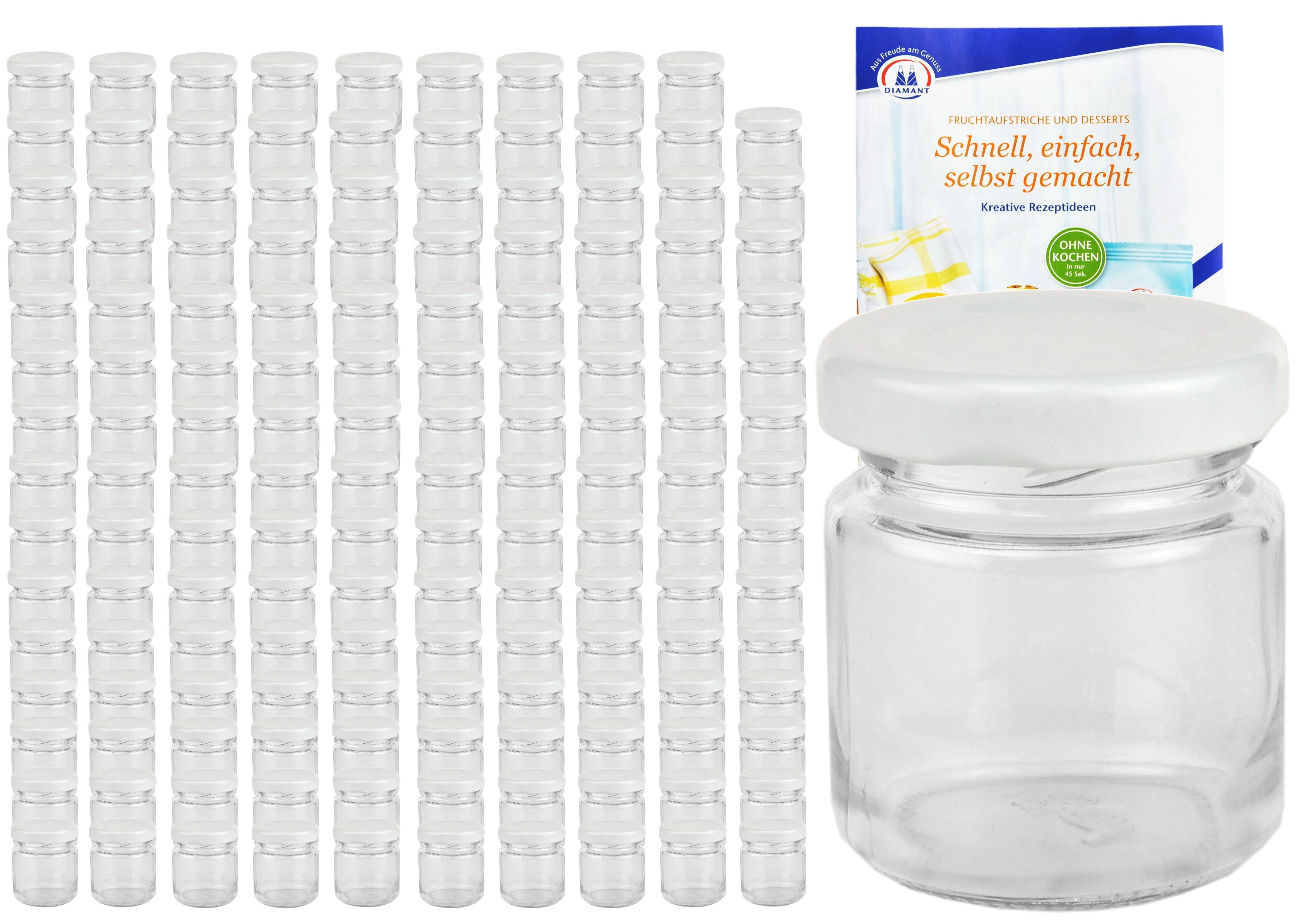 MamboCat Einmachglas 200er Set Sturzglas 53 ml To 43 weißer Deckel incl. Diamant Rezeptheft, Glas | Einmachgläser