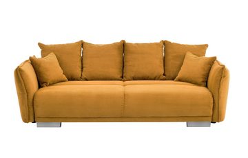 luma-home Big-Sofa 17213, mit Bettfunktion 242x131 cm, rasterlose Armlehnenverstellung, Federkernpolsterung, Wellenunterfederung, Stauraum, Kissen, Bezug Cord Gold Ockergelb