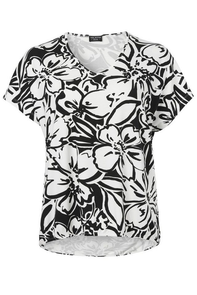 APPIA V-Shirt Feminines T-Shirt Allover- zweifarbiges Allover-Muster mit zweifarbigem Muster, floralem, Florales, DUE VIA