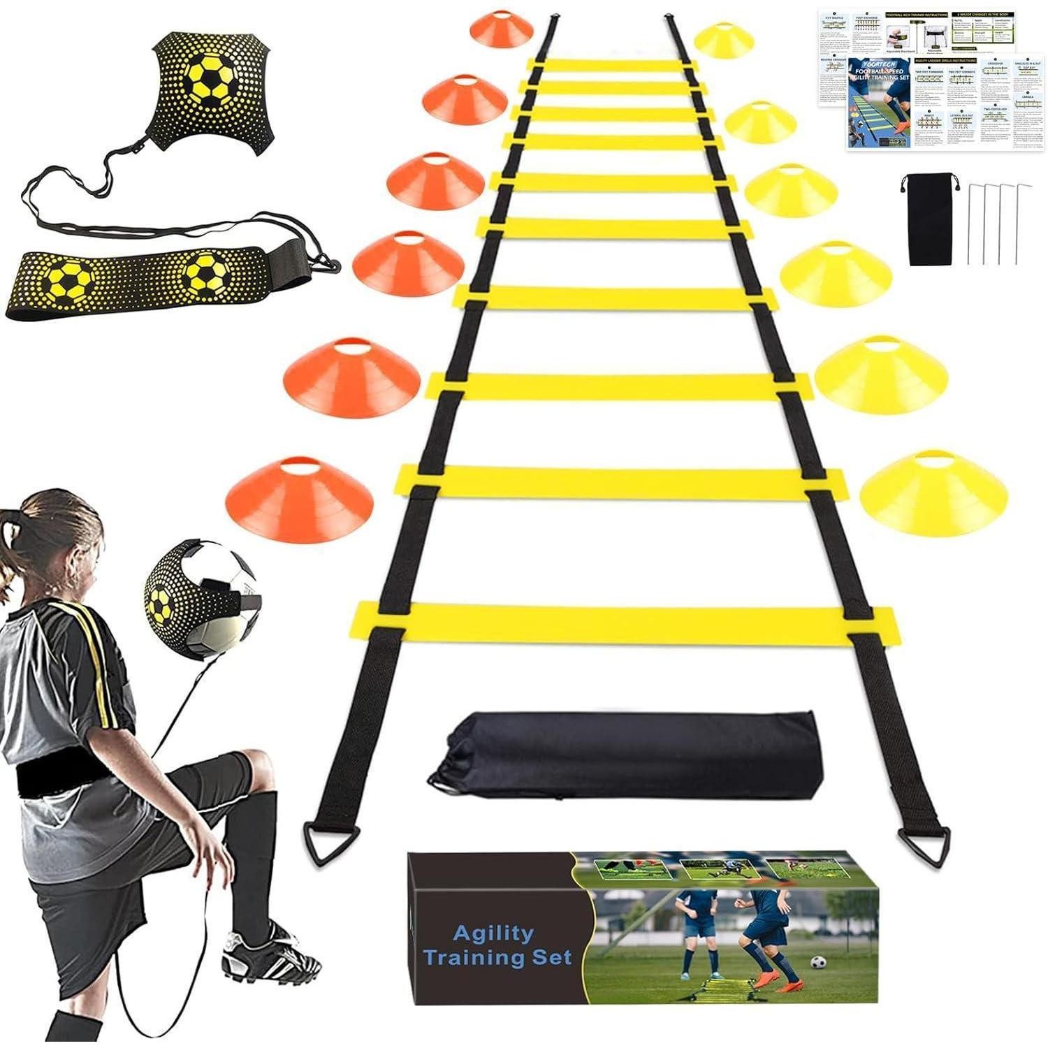 Koordinationsleiter Fussball Trainingsset: Koordinationsleiter 6m, Kick Trainer & Hütchen