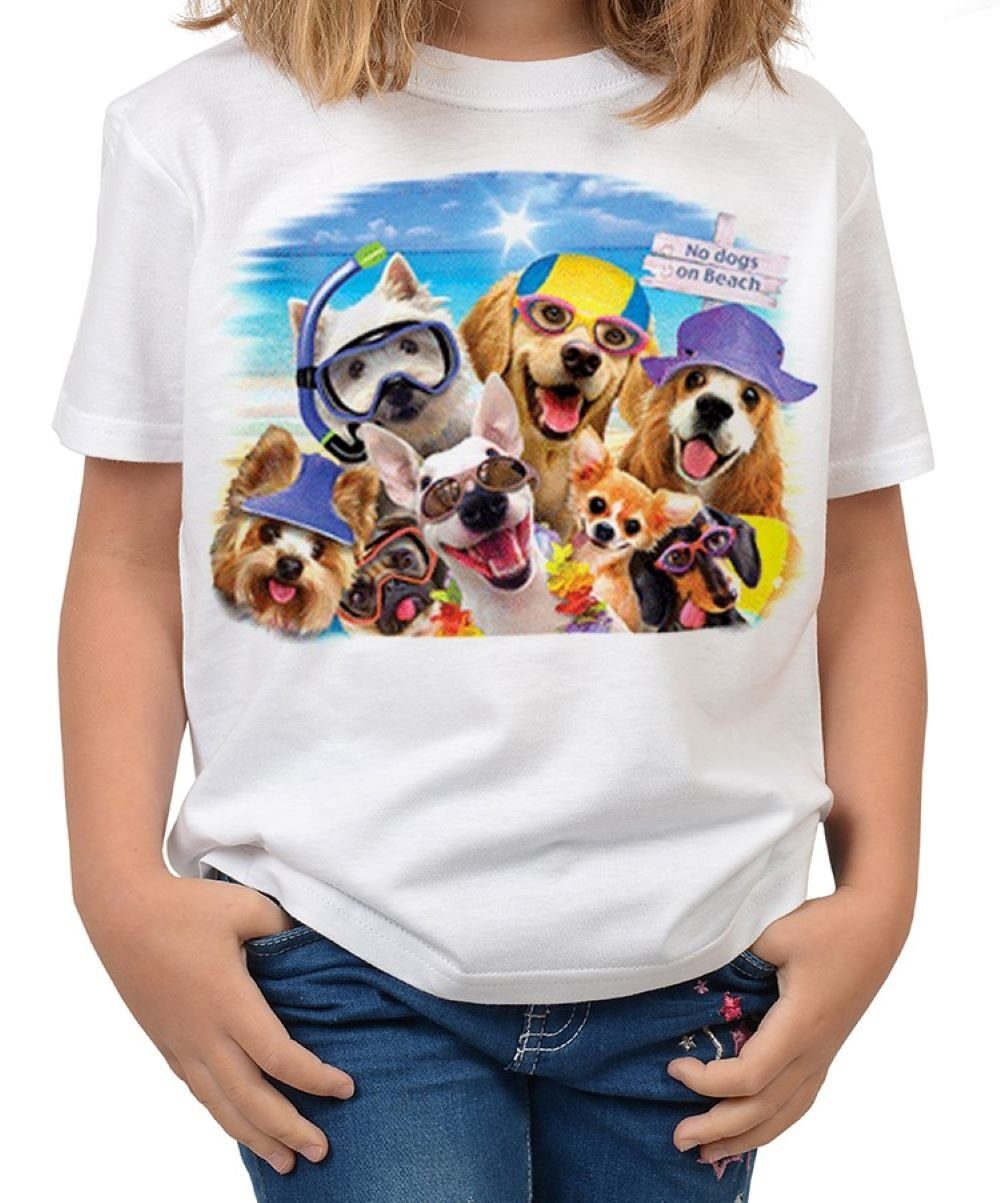 Tini - Shirts T-Shirt Hunde Motiv Kindershirt Strand / Hunde Motiv - Hunde-Selfie : Selfie No Dogs