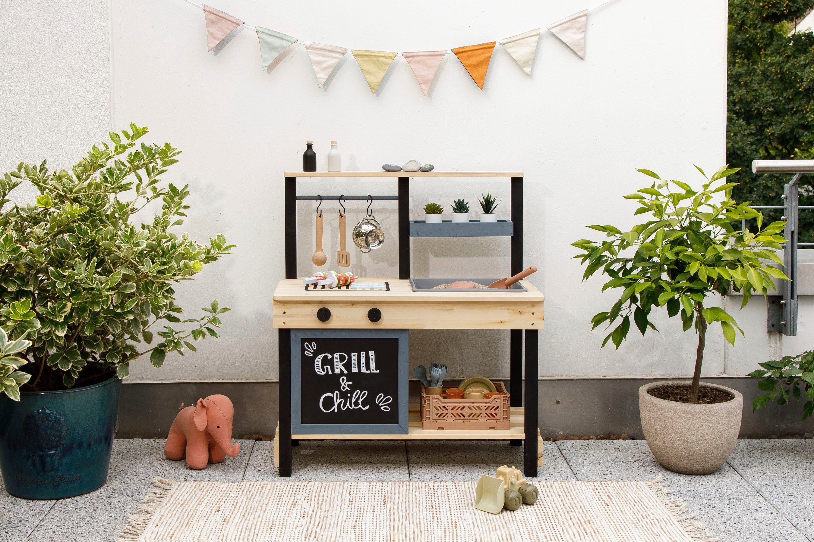 MUDDY BUDDY® Outdoor-Spielküche Grill & Chill Holz, natur - schwarz