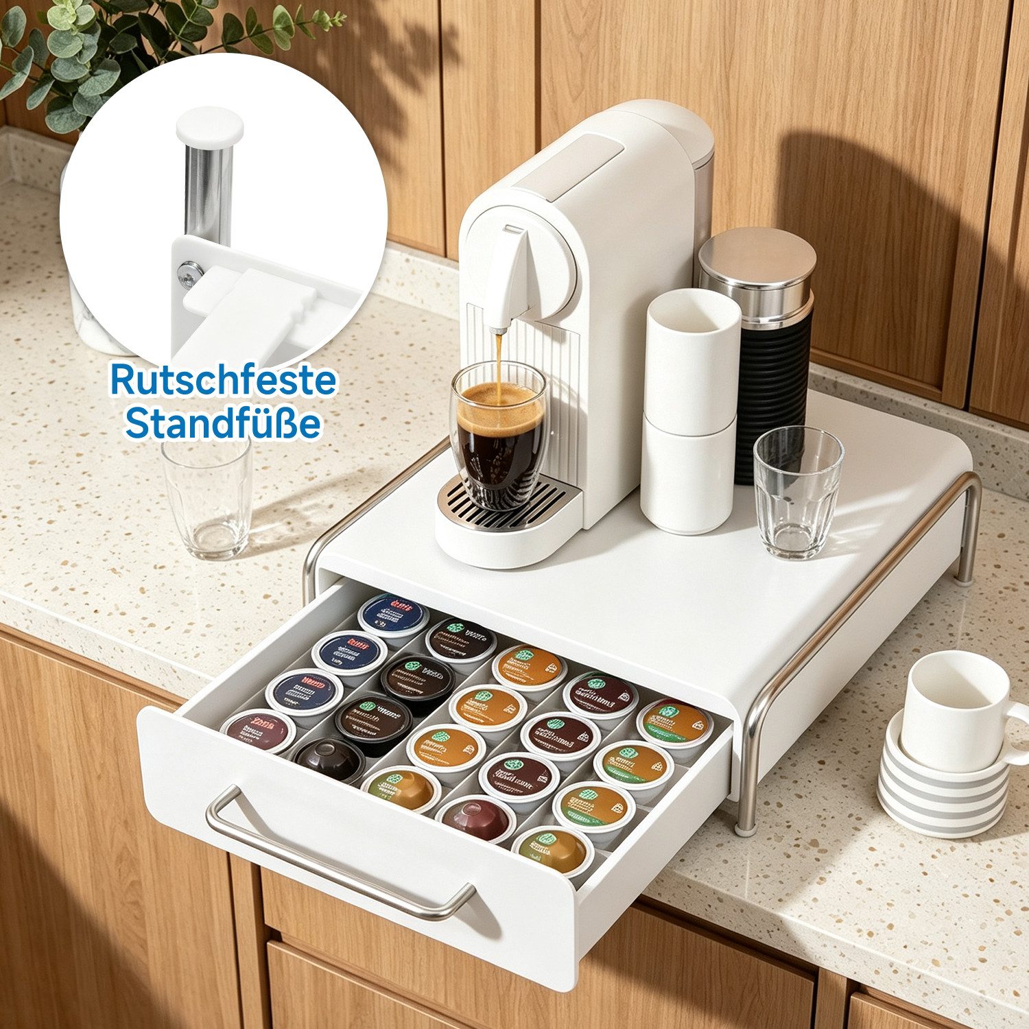 OSTWOLKE Kapselspender Kaffee Kapselhalter Kapseln Aufbewahrung Schublade für 30 Kapseln, mit abnehmbarem Schubladeneinsatz – Bild 4 von 5